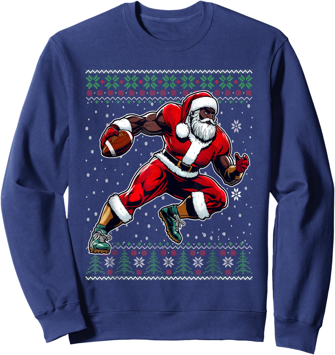 African American Santa Football Ugly Christmas Sweater Sweatshirt - Sweatshirt | Navy