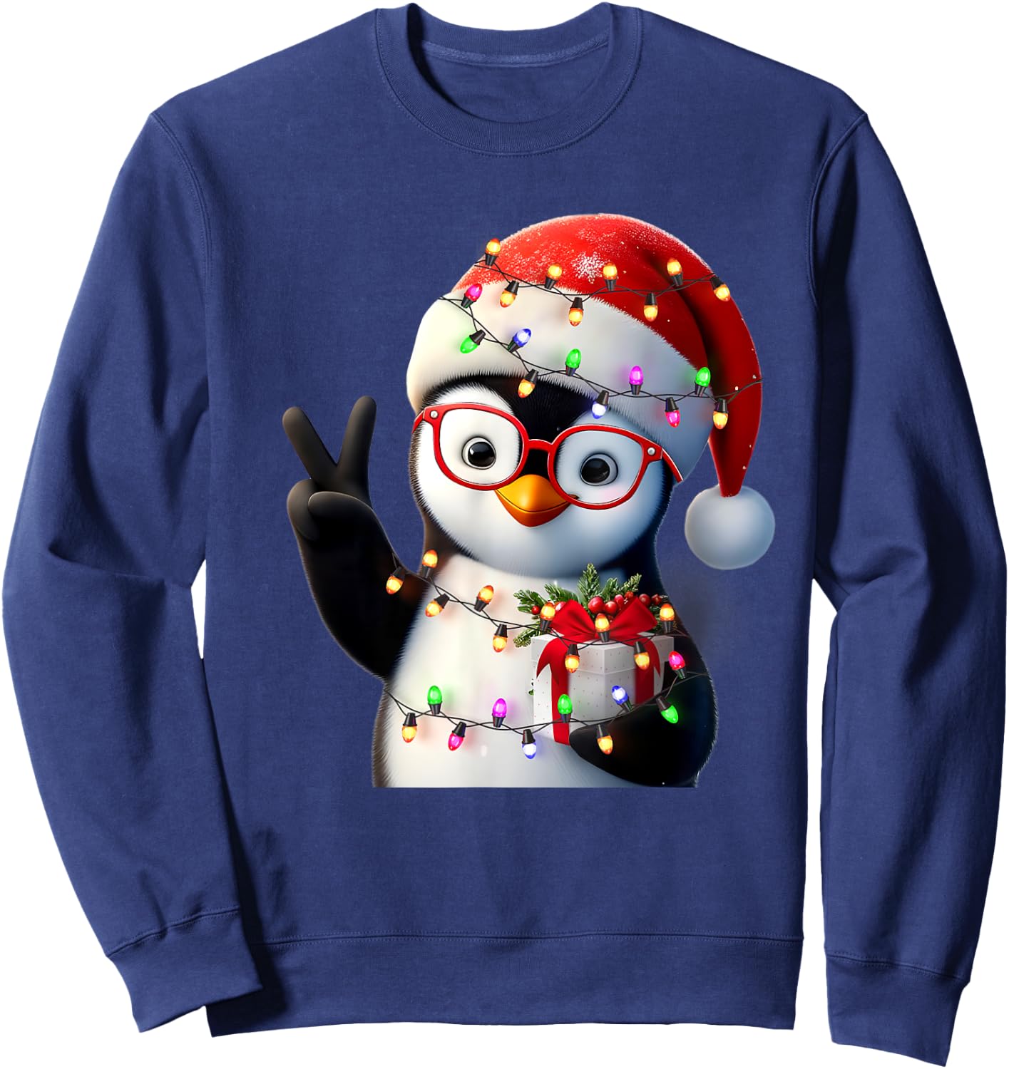 Peace Sign Hand Penguin Santa Christmas Penguin Pajamas Sweatshirt - Sweatshirt | Navy