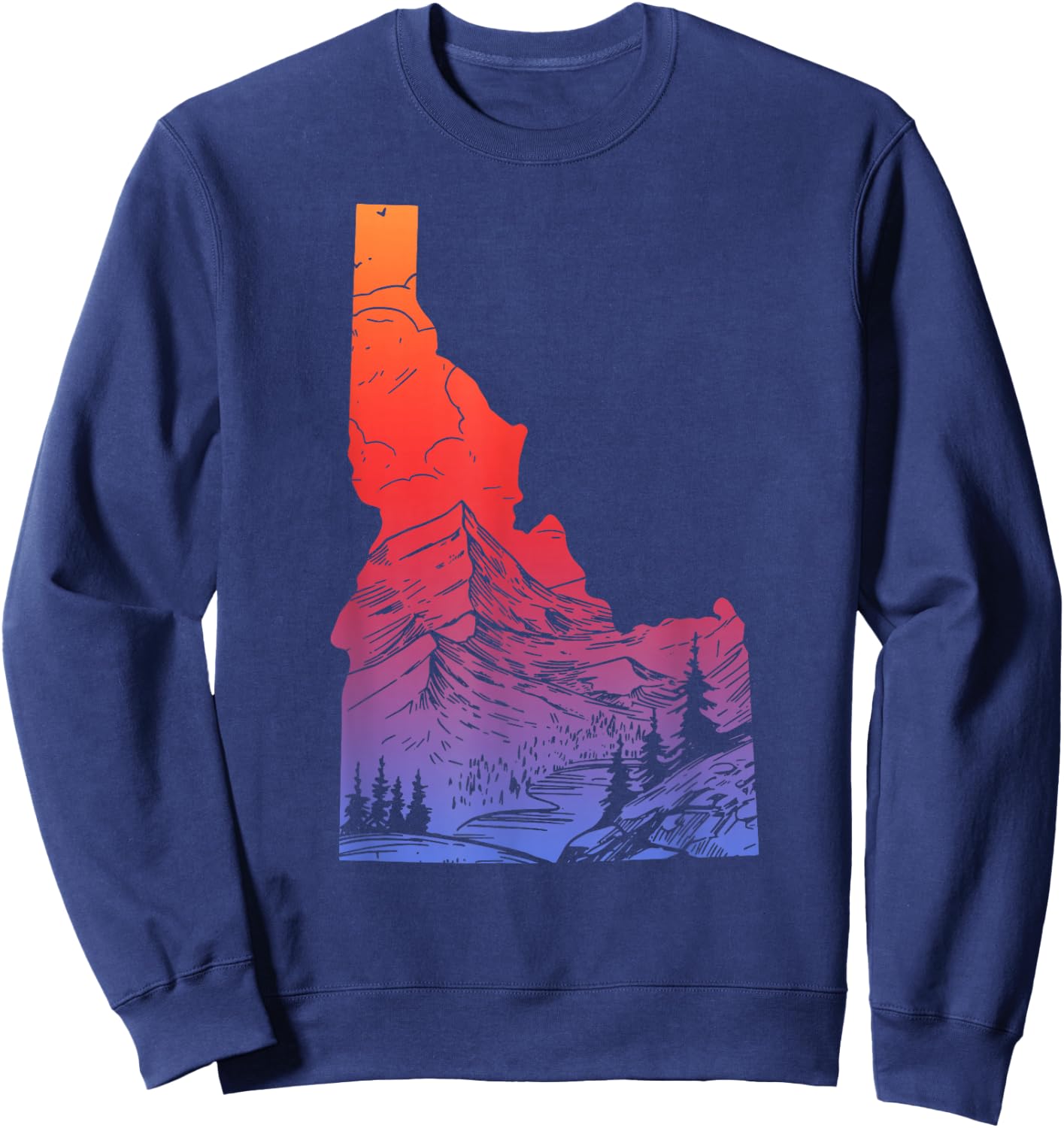 Idaho Mountains Pride State Map Hiking Camping Vintage Sweatshirt - Sweatshirt | Navy