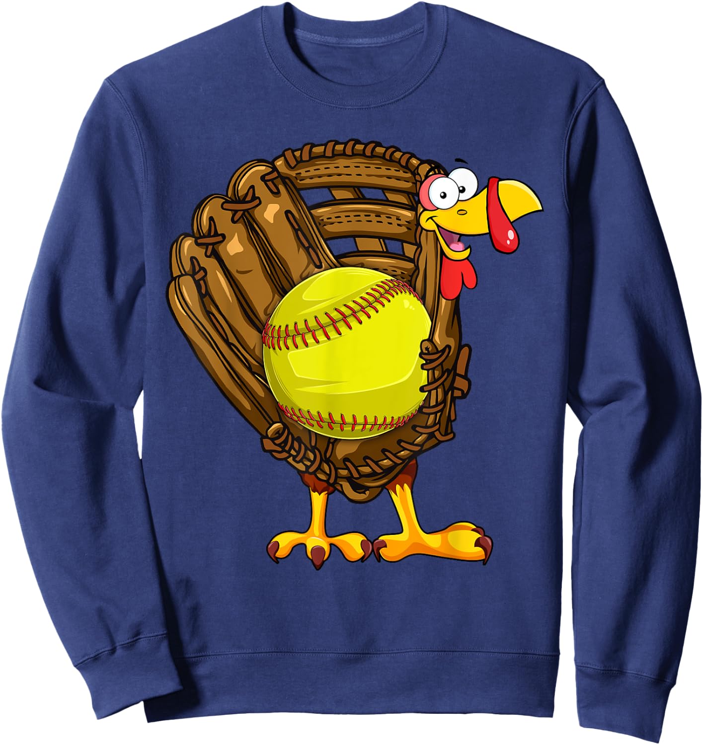 Funny Turkey Softball Glove Autumn Fall Vibes Thanksgiving Sweatshirt - Sweatshirt | Navy