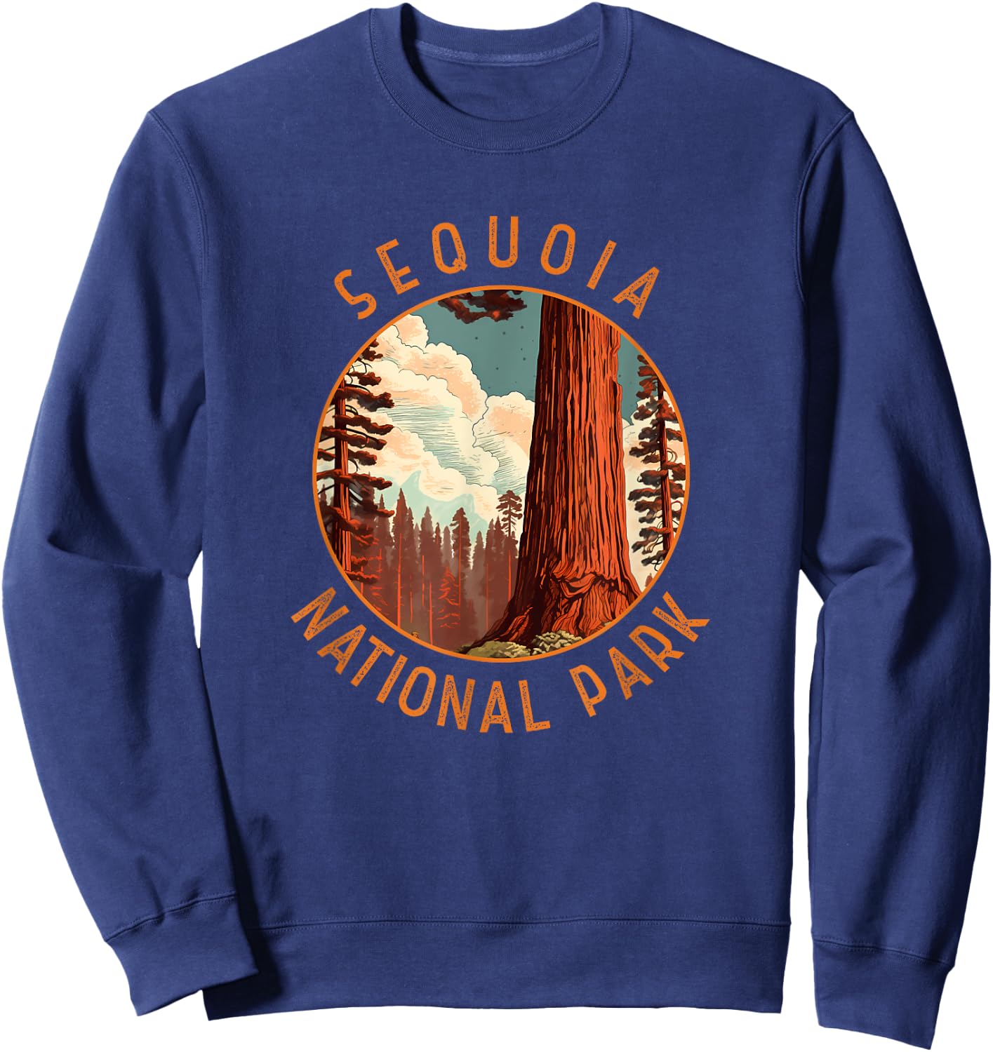 Sequoia National Park Illustration Distressed Circle Sweatshirt - Sweatshirt | Navy