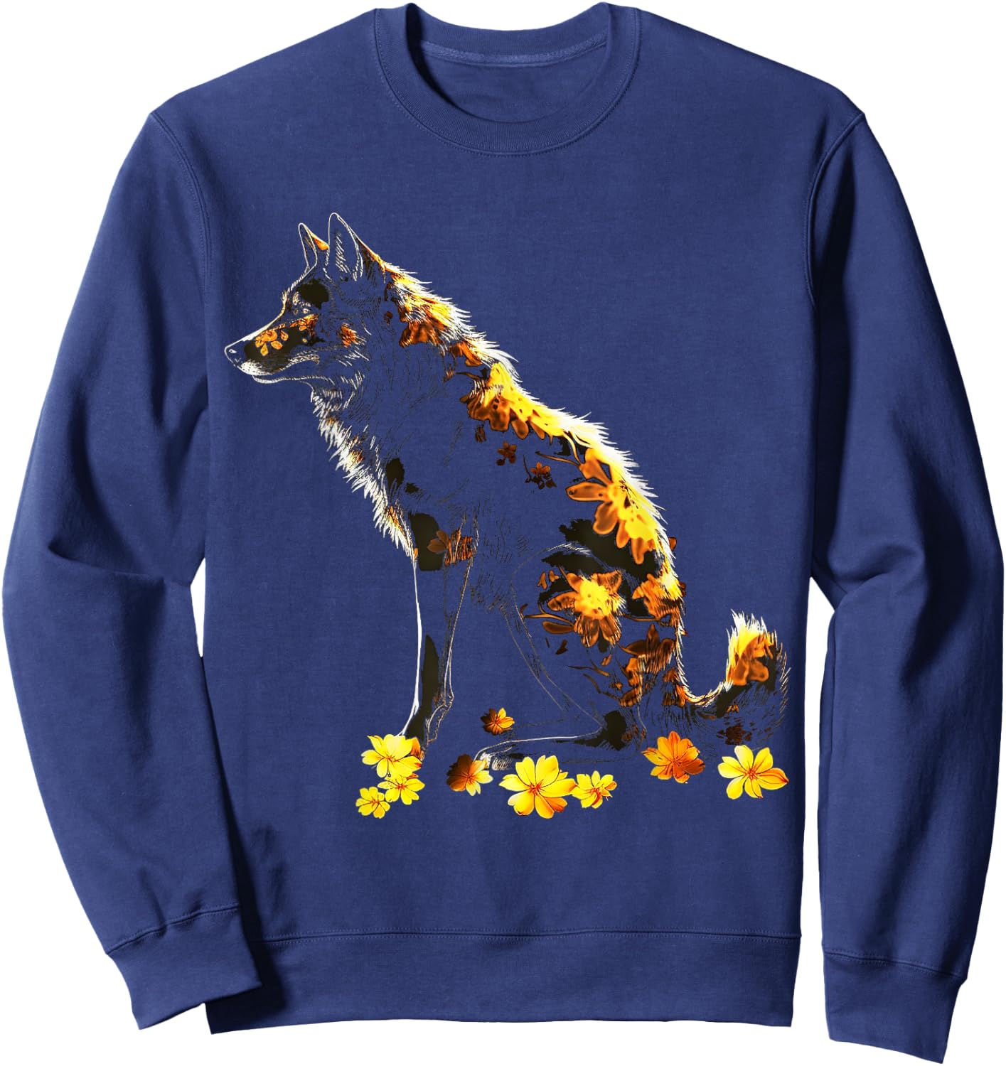 Wolf Lover Artwork | Animal Motif Wolf Sweatshirt - Sweatshirt | Navy