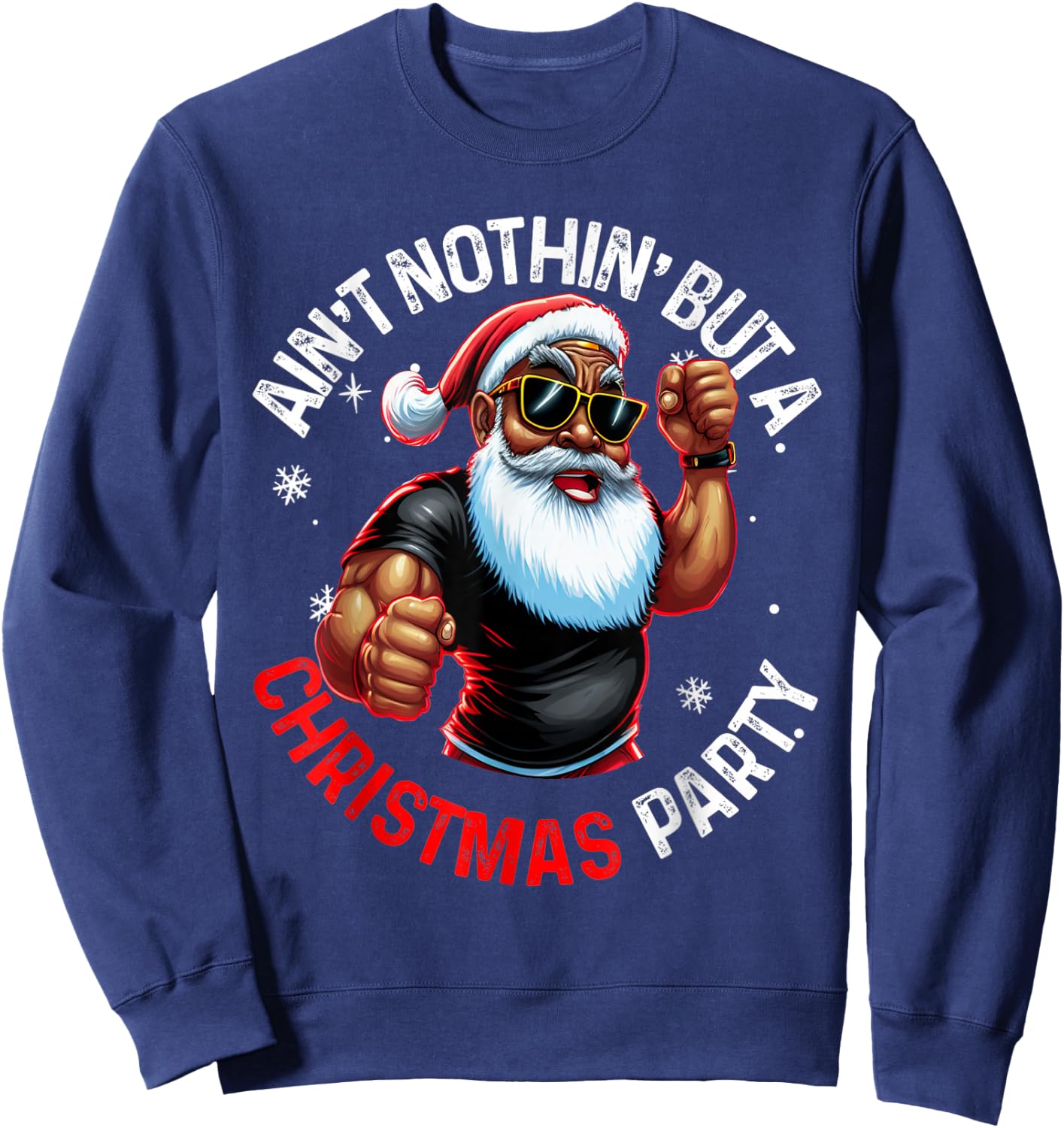African American Santa Claus Christmas Pajama MenWomen Sweatshirt - Sweatshirt | Navy