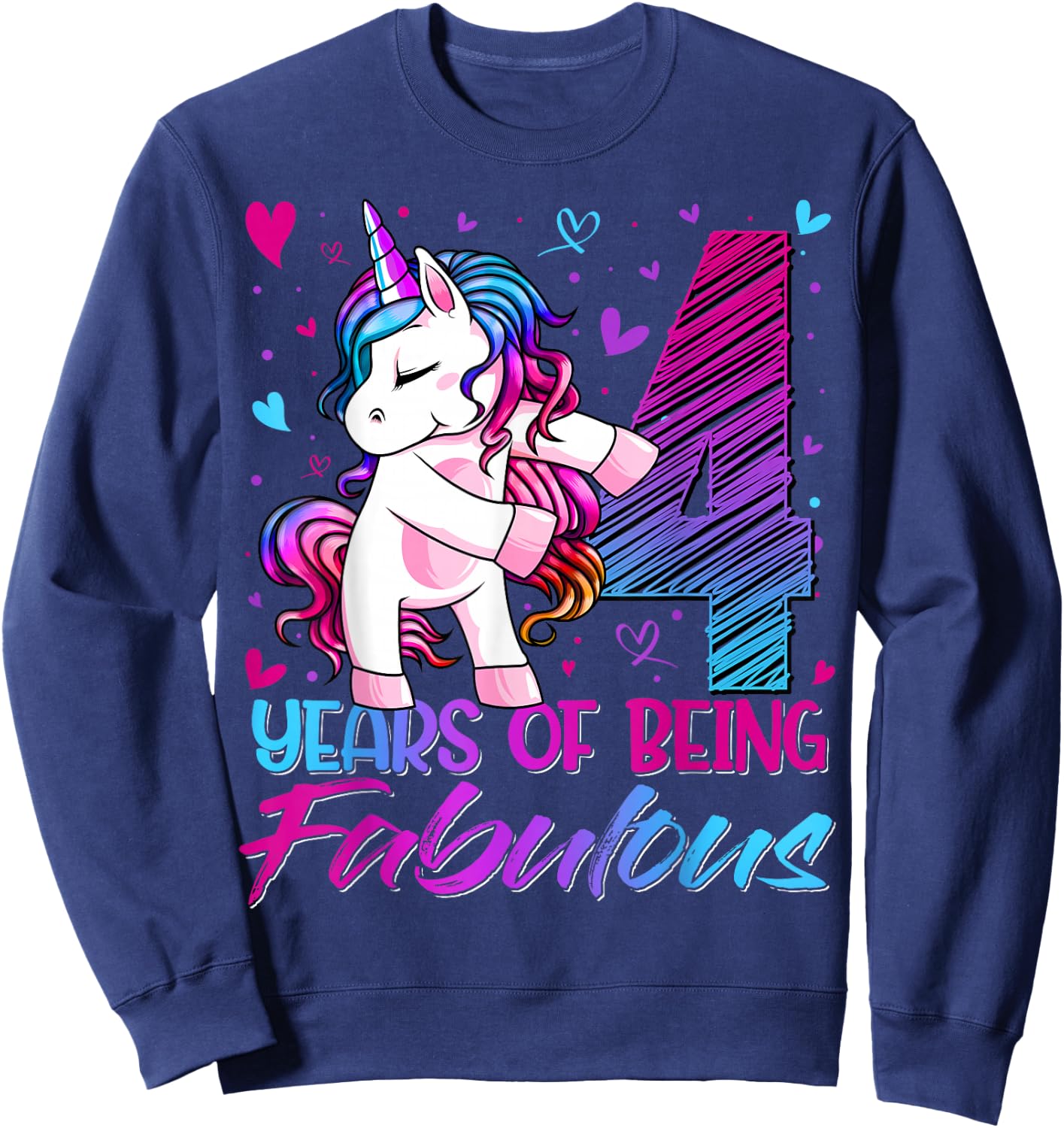 4 Year Old Gifts Unicorn Flossing 4th Birthday Girl Party Sweatshirt - Sweatshirt | Navy