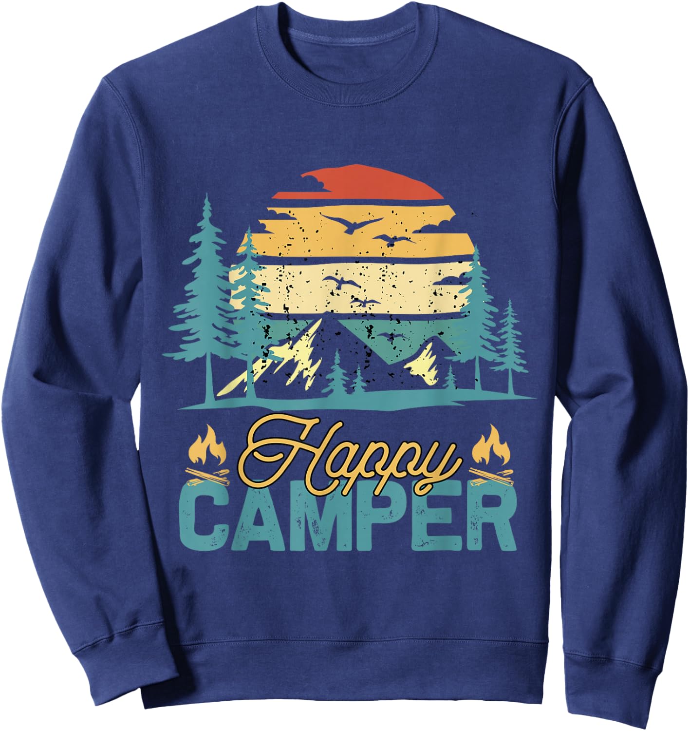 Happy Camper Retro Vintage Funny Matching Camping Crew Small Sweatshirt - Sweatshirt | Navy
