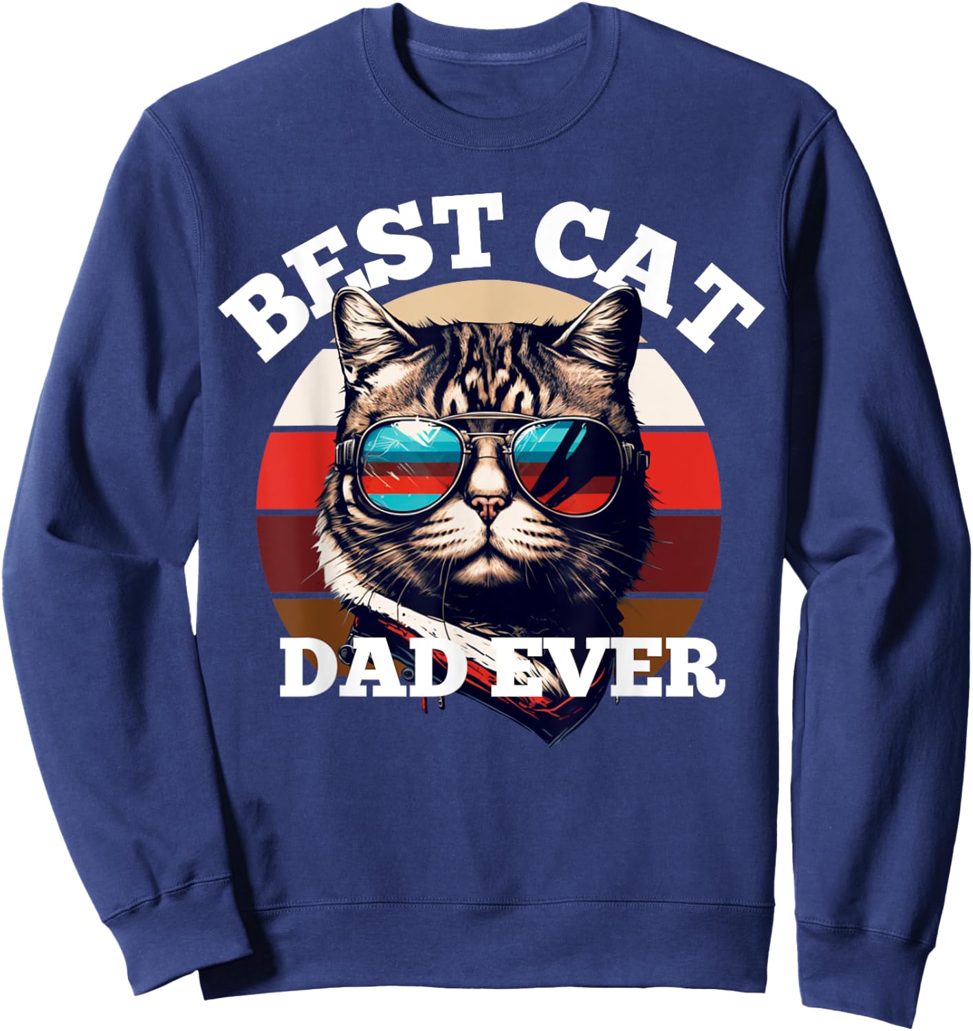 Best Cat Dad Ever Shirt Funny USA Flag Color Cat Lover Men Sweatshirt - Sweatshirt | Navy