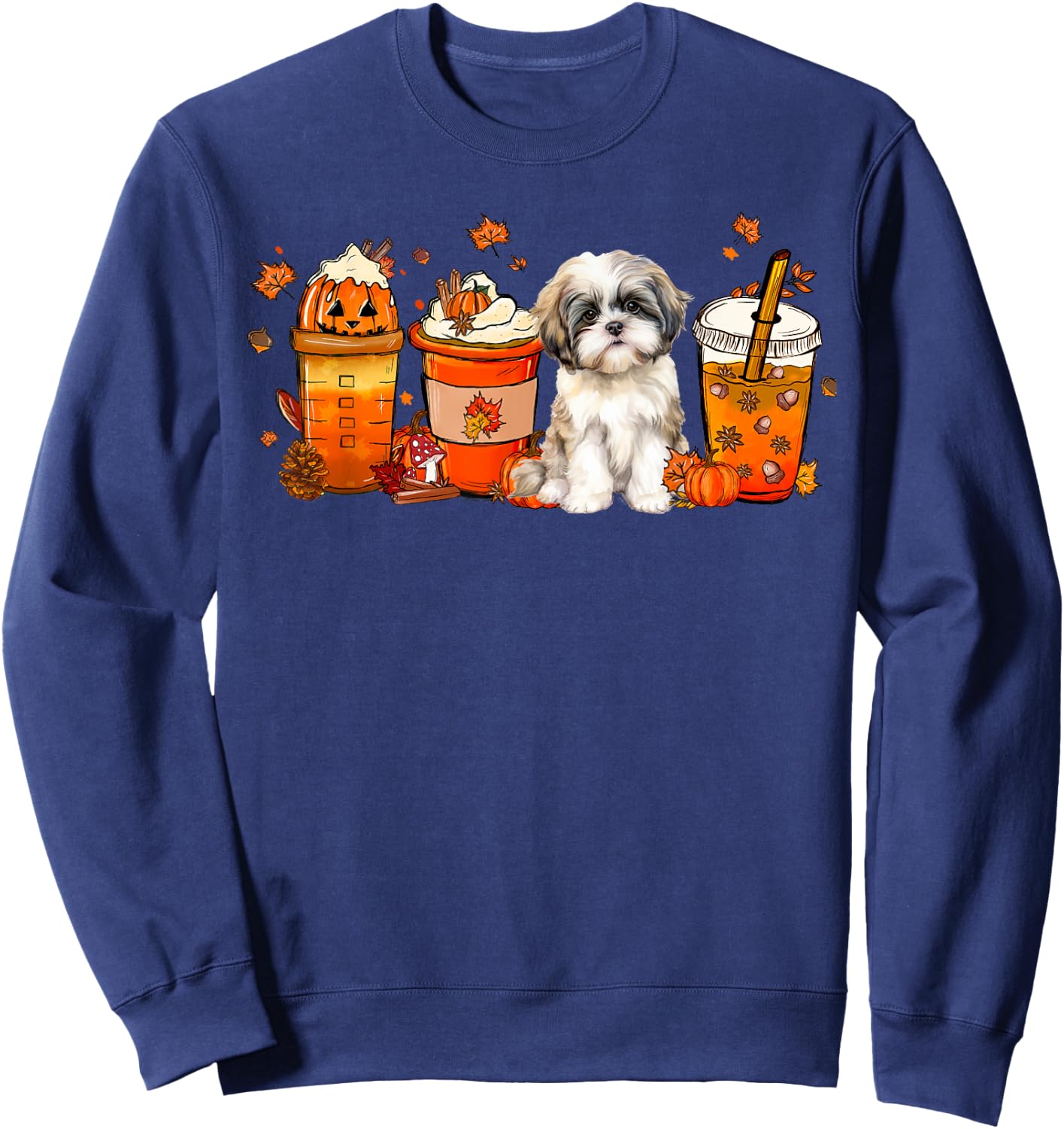 Fall Coffee Pumpkin Spice Fall Vibes Shih tzu Dog Sweatshirt - Sweatshirt | Navy