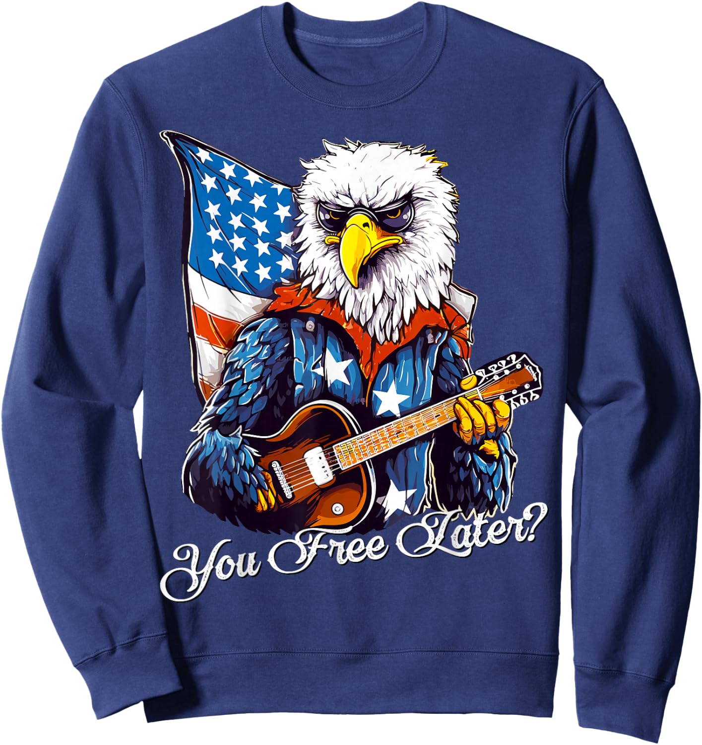 Funny USA Eagle 4th Of July American Flag Rock Music Retro Women Men Sweatshirt - Sweatshirt | Navy