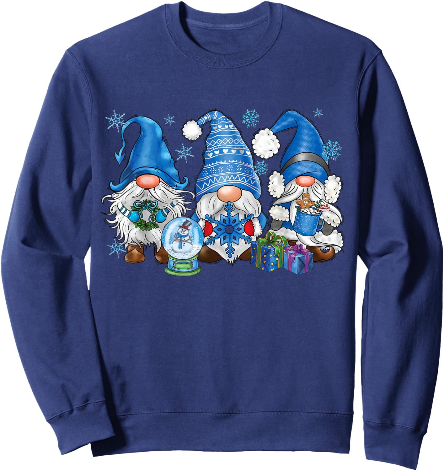 Snowman Gnomes in Blue Merry Christmas Gnomies Hello Winter Sweatshirt - Sweatshirt | Navy