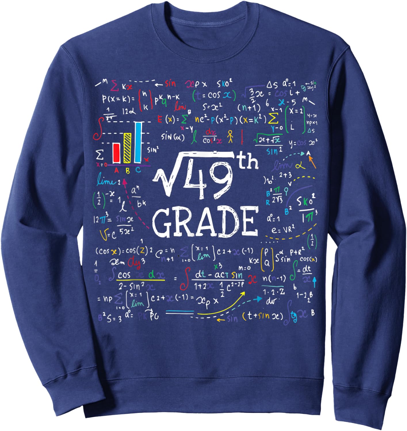 Square Root Of 49 Back To School 7th Seventh Grade Math Sweatshirt - Sweatshirt | Navy