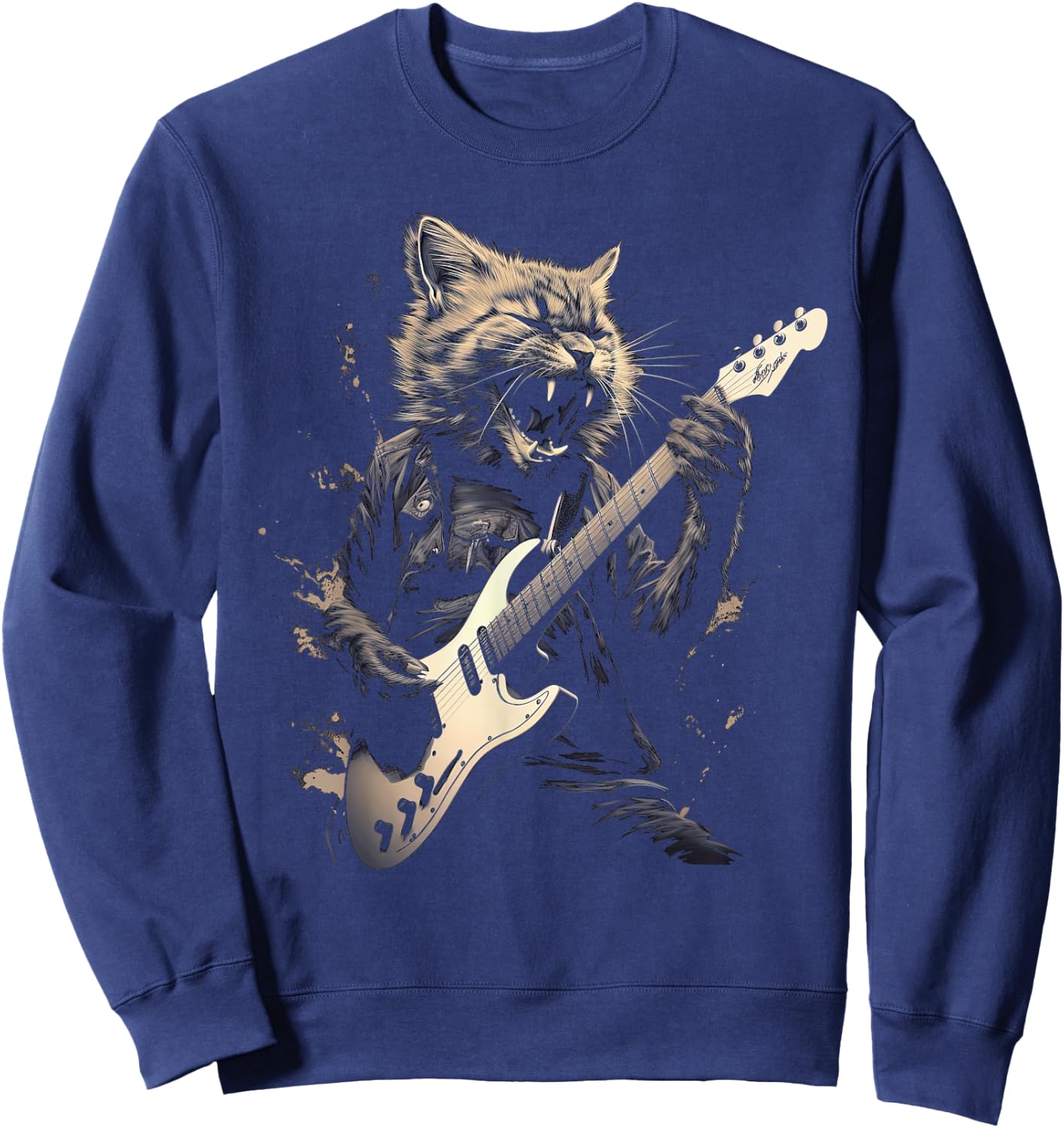 Cat Playing Bass Guitar Guitarist Rocker cool Men Women Kids Sweatshirt - Sweatshirt | Navy