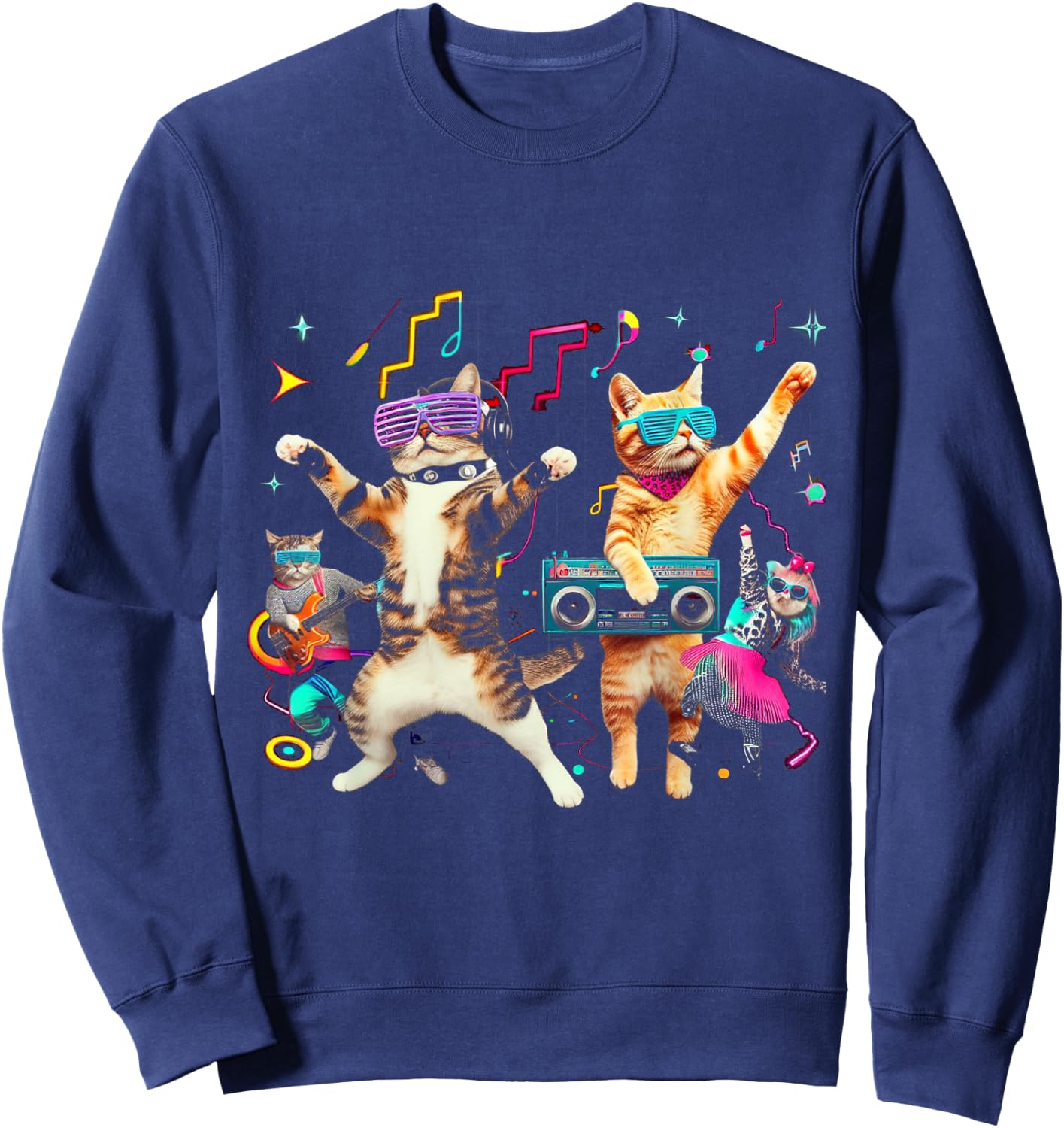 Funny Cats Dancing in a Retro Disco Sweatshirt - Sweatshirt | Navy