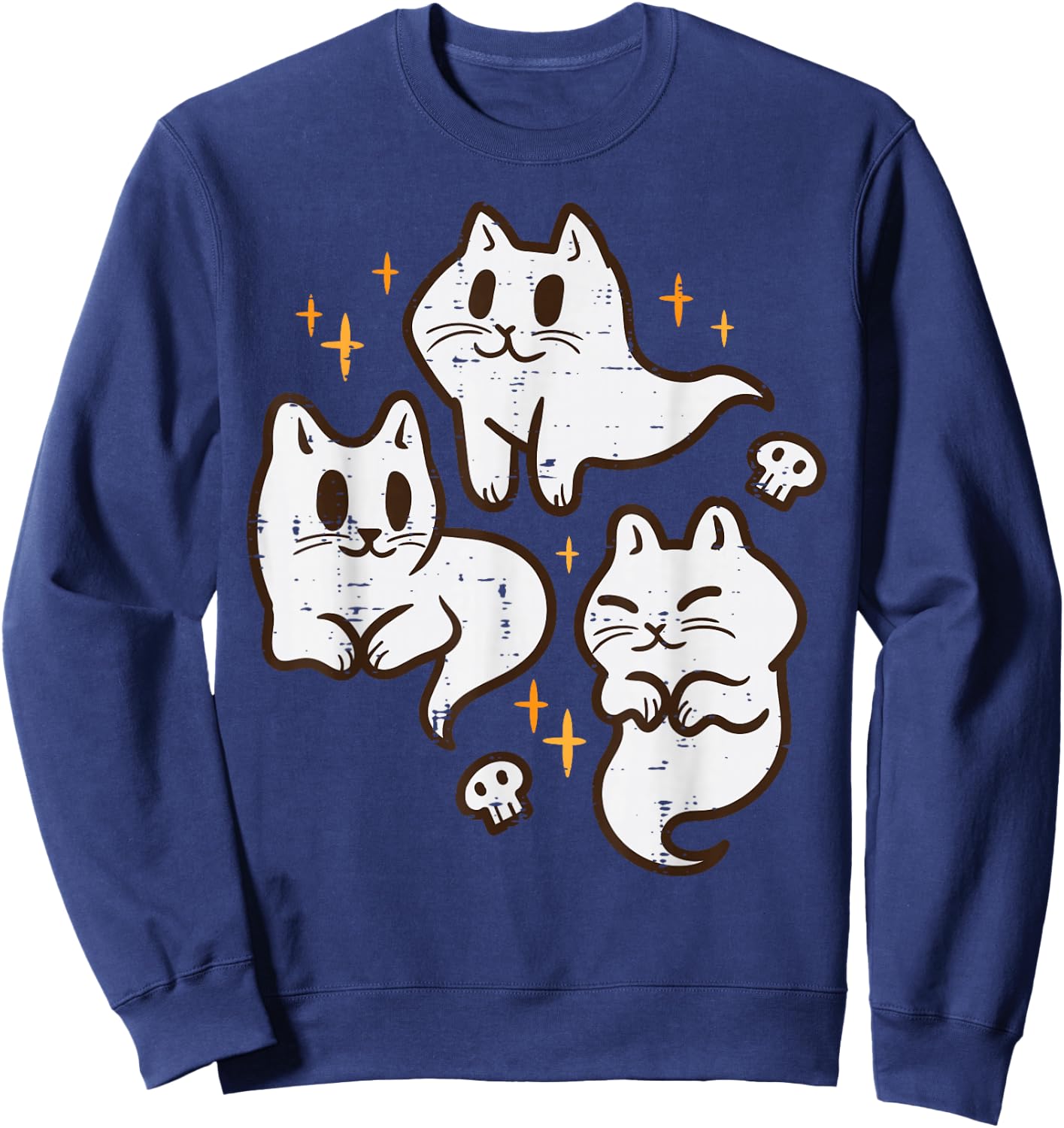 Spooky Cat Ghosts Retro Vintage Halloween Women Girls Sweatshirt - Sweatshirt | Navy