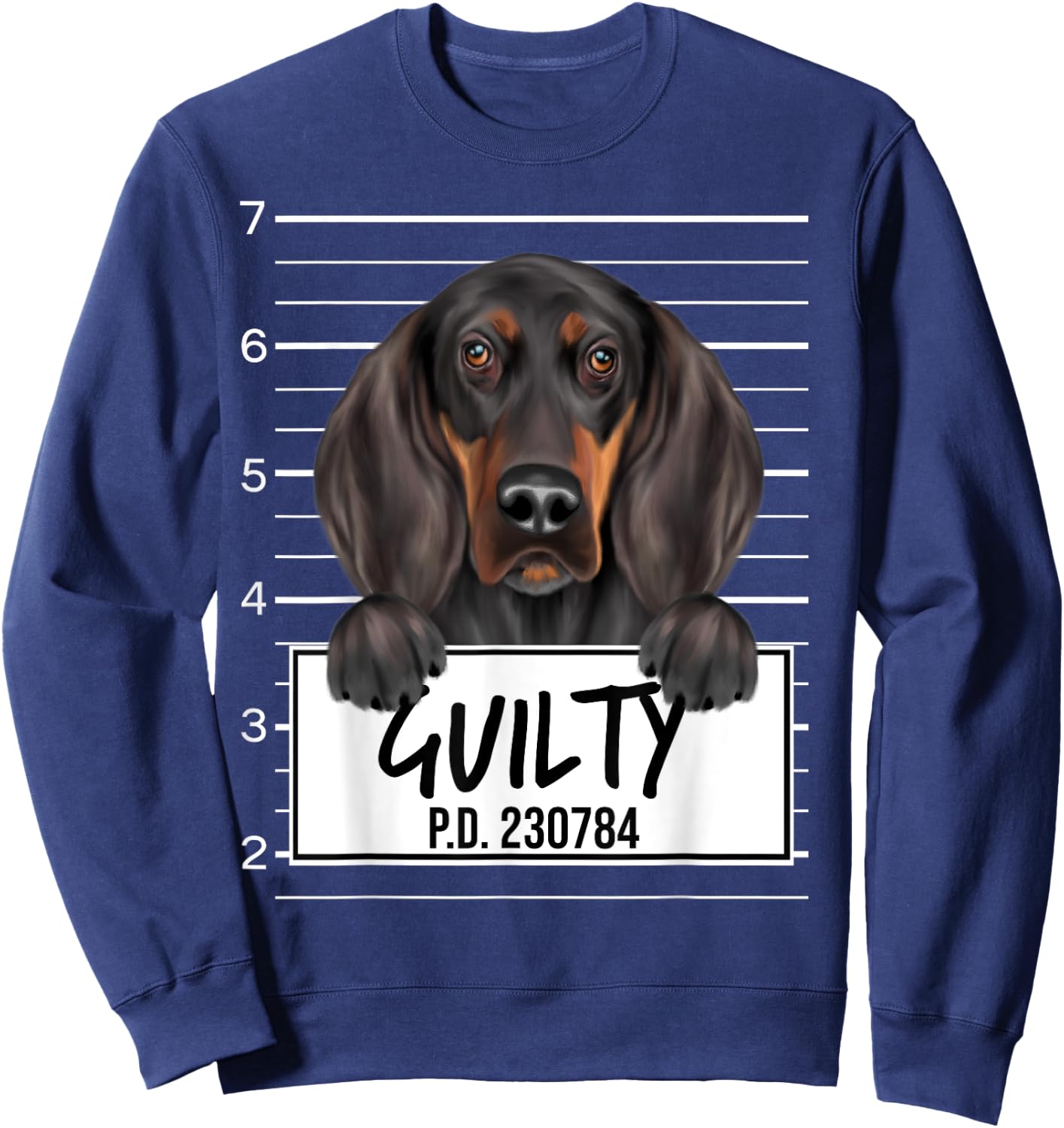Funny Black and Tan Coonhound Mugshot Guilty Dog Women Girls Kids Sweatshirt - Sweatshirt | Navy
