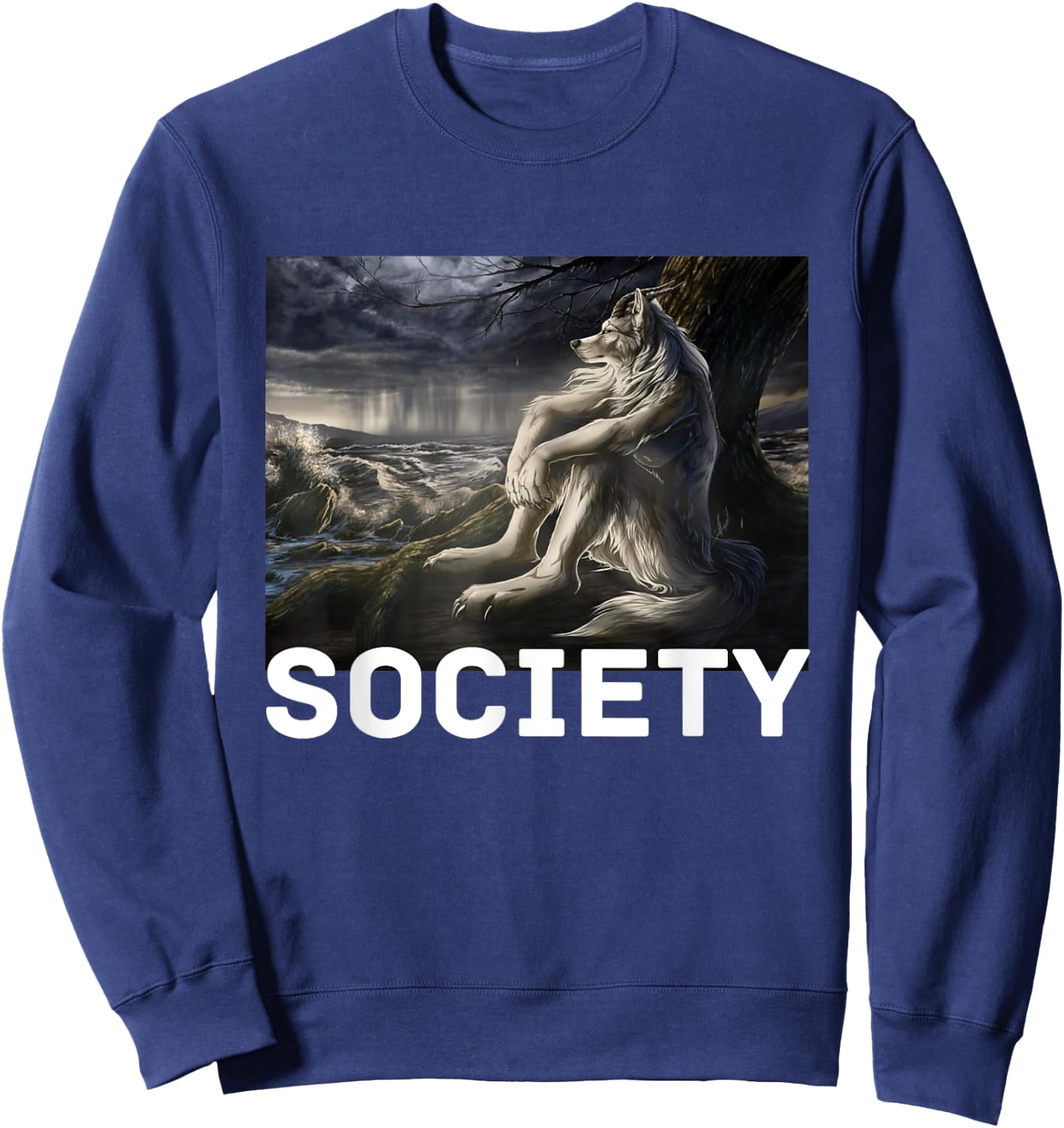 Society Funny Cringe Alpha Werewolf Wolf Meme Sweatshirt - Sweatshirt | Navy