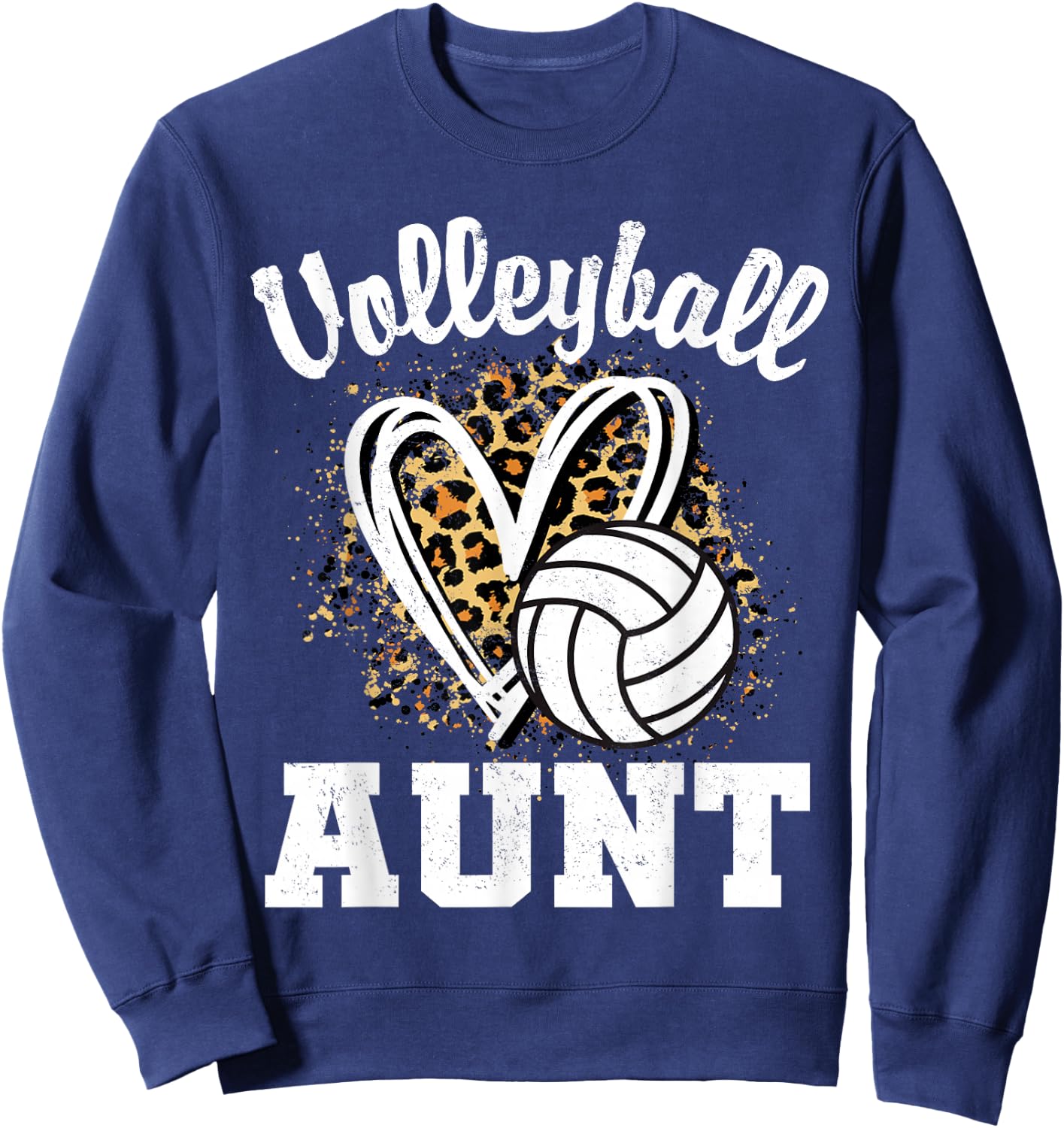 Volleyball Aunt Leopard Heart Sweatshirt - Sweatshirt | Navy