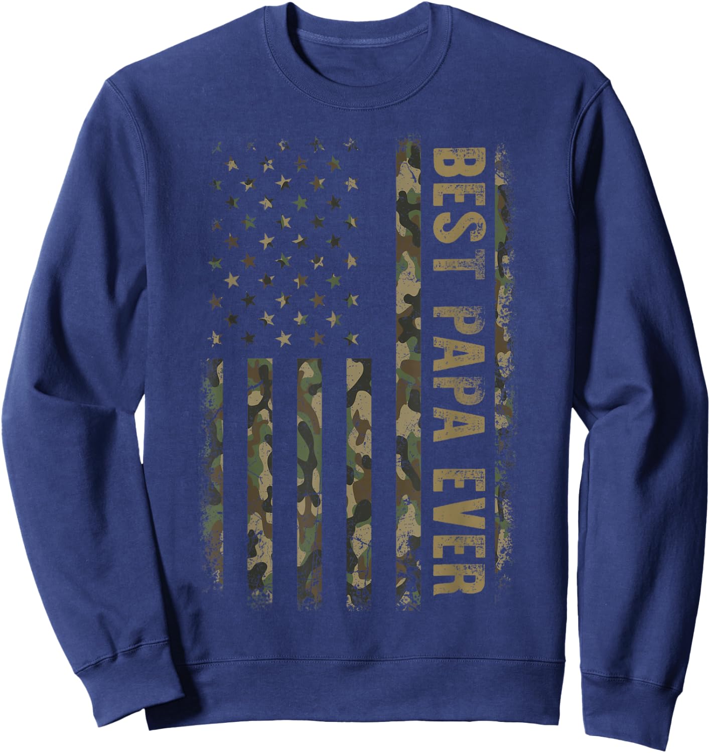 Best Papa Ever Camouflage American Flag Father's Day Sweatshirt - Sweatshirt | Navy