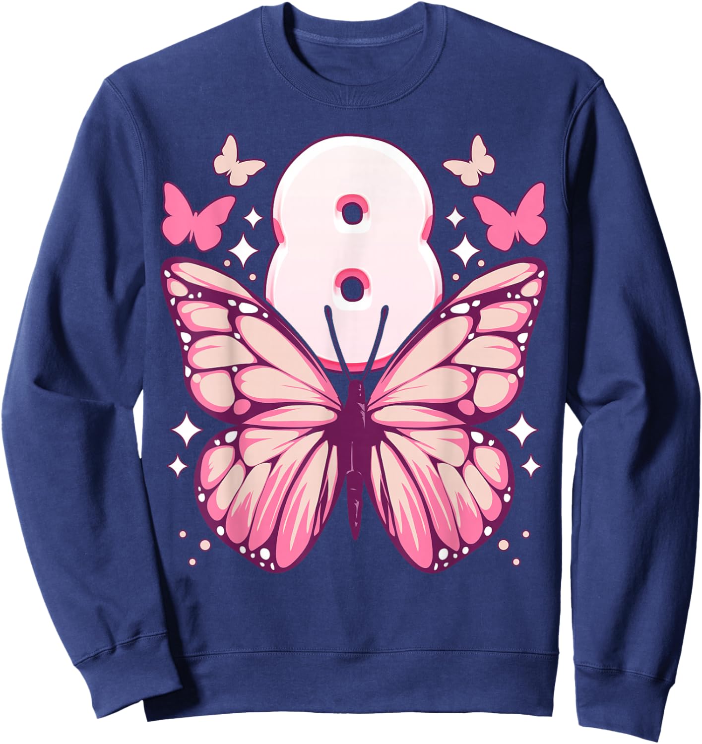 Birthday Girl 8 Years, Butterflies and Number 8 Sweatshirt - Sweatshirt | Navy