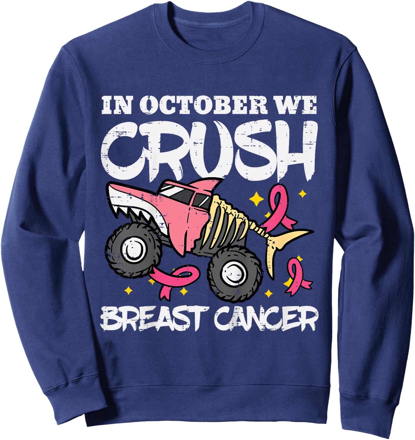 October Monster Truck Breast Cancer Halloween Toddler Boy Sweatshirt - Sweatshirt | Navy