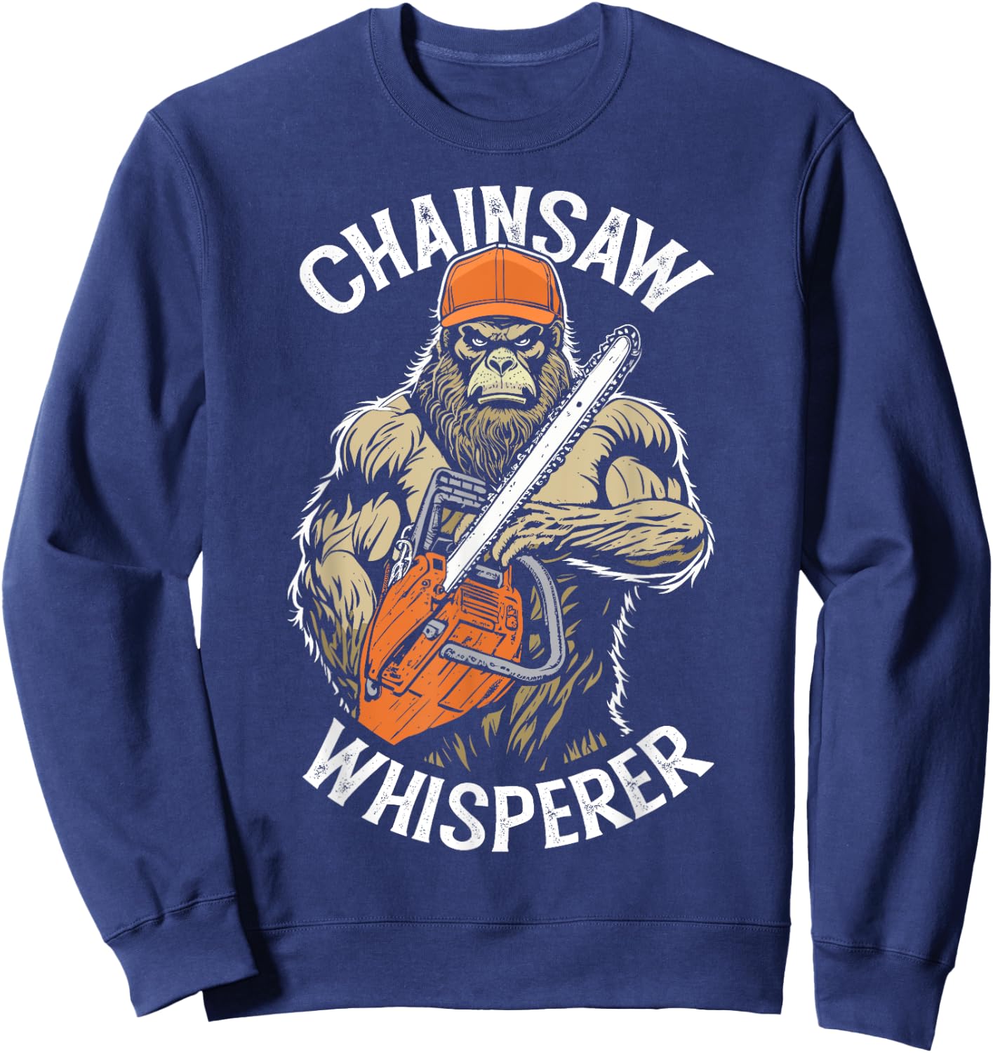 Grandio Design Funny Lumberjack Bigfoot Chainsaw Whisperer Sasquatch Logger - Black, -Adults, Short Sleeve, Classic Fit, Pull On, Letter Print Sweatshirt - Sweatshirt | Navy