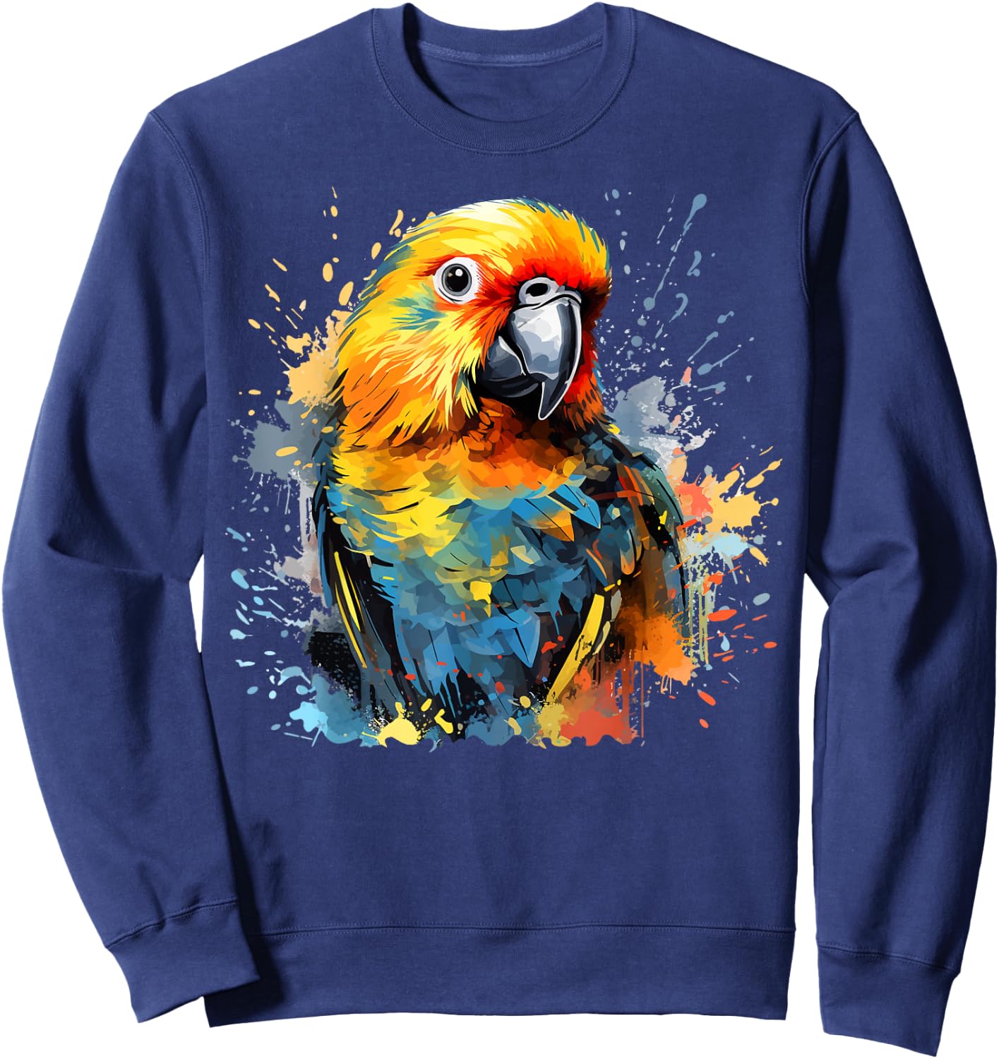 Colorful Splash Art Sun Conure Parrot Lover Sweatshirt - Sweatshirt | Navy