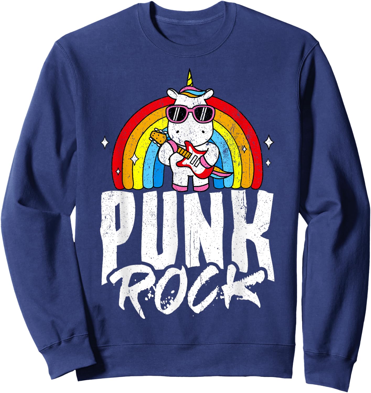 Punk Rock Unicorn Rock Fan Rainbow Musician Sweatshirt - Sweatshirt | Navy
