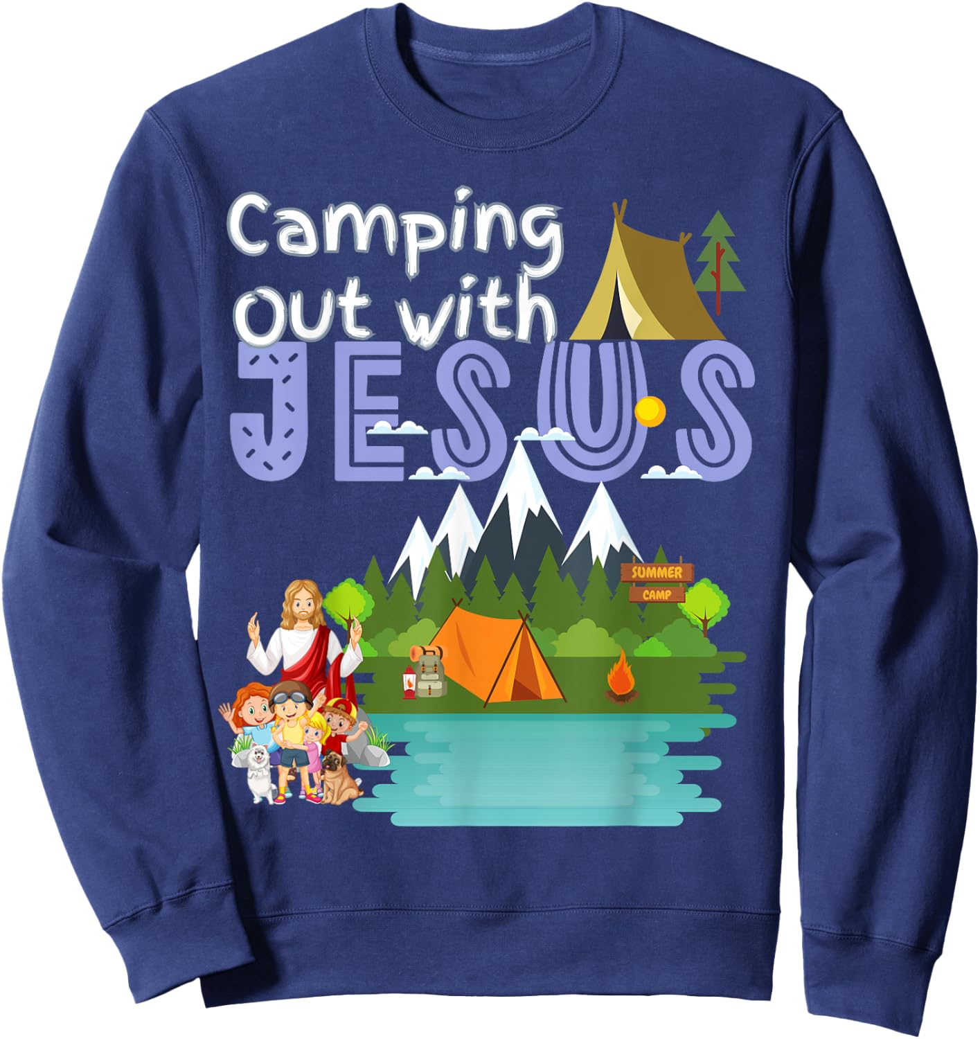 Camping Out With Jesus Summer Camp VBS Christian Kids Sweatshirt - Sweatshirt | Navy