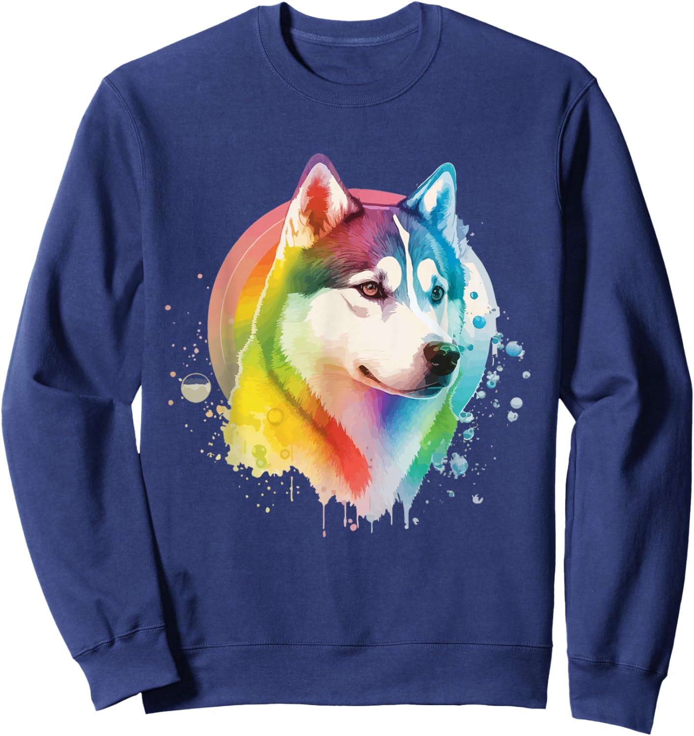 Siberian Husky Dog Colorful Pop Art Tie Dye Tri-Color Sweatshirt - Sweatshirt | Navy
