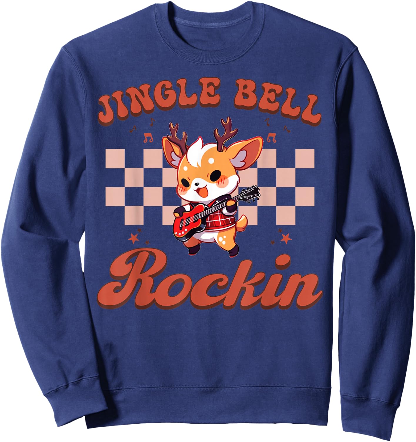 Jingle Bell Rocking Christmas Reindeer Rock n Roll Guitar Sweatshirt - Sweatshirt | Navy