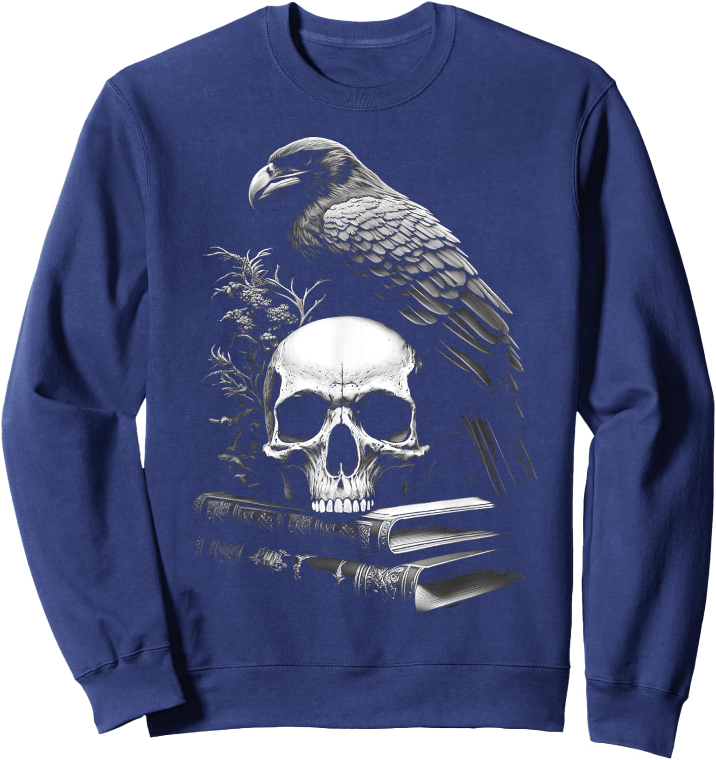 Raven Bird, Skull And Books Witchy Occult Academia Symbolism Sweatshirt - Sweatshirt | Navy