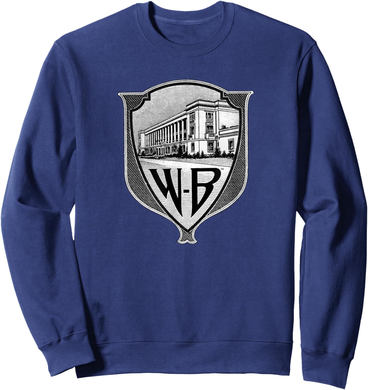 WB100 Vintage Warner Bros. Movie Studio Badge Logo Sweatshirt - Sweatshirt | Navy