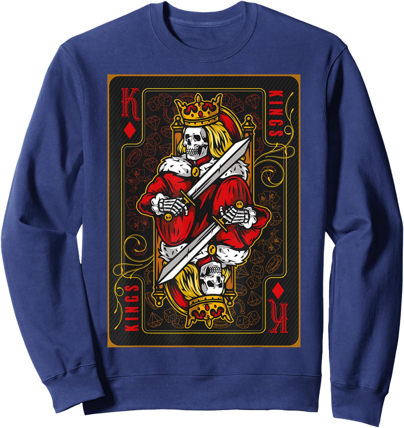 Funny Poker Player Shirts King of Diamonds Black -Adults Classic Fit Short Sleeve Small Sweatshirt - Sweatshirt | Navy