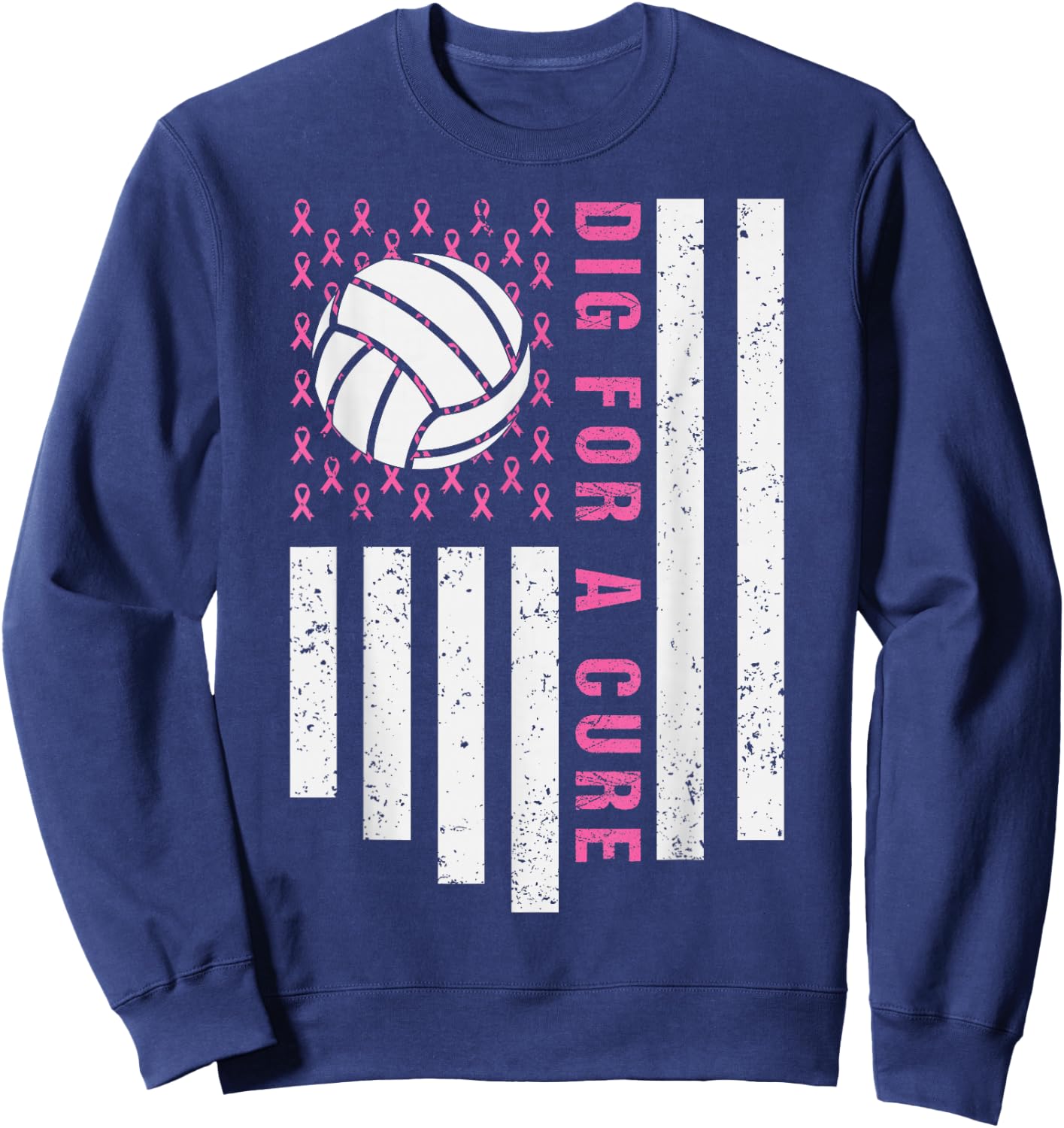 Dig For A Cure Breast Cancer Awareness Volleyball Pink Out Sweatshirt - Sweatshirt | Navy