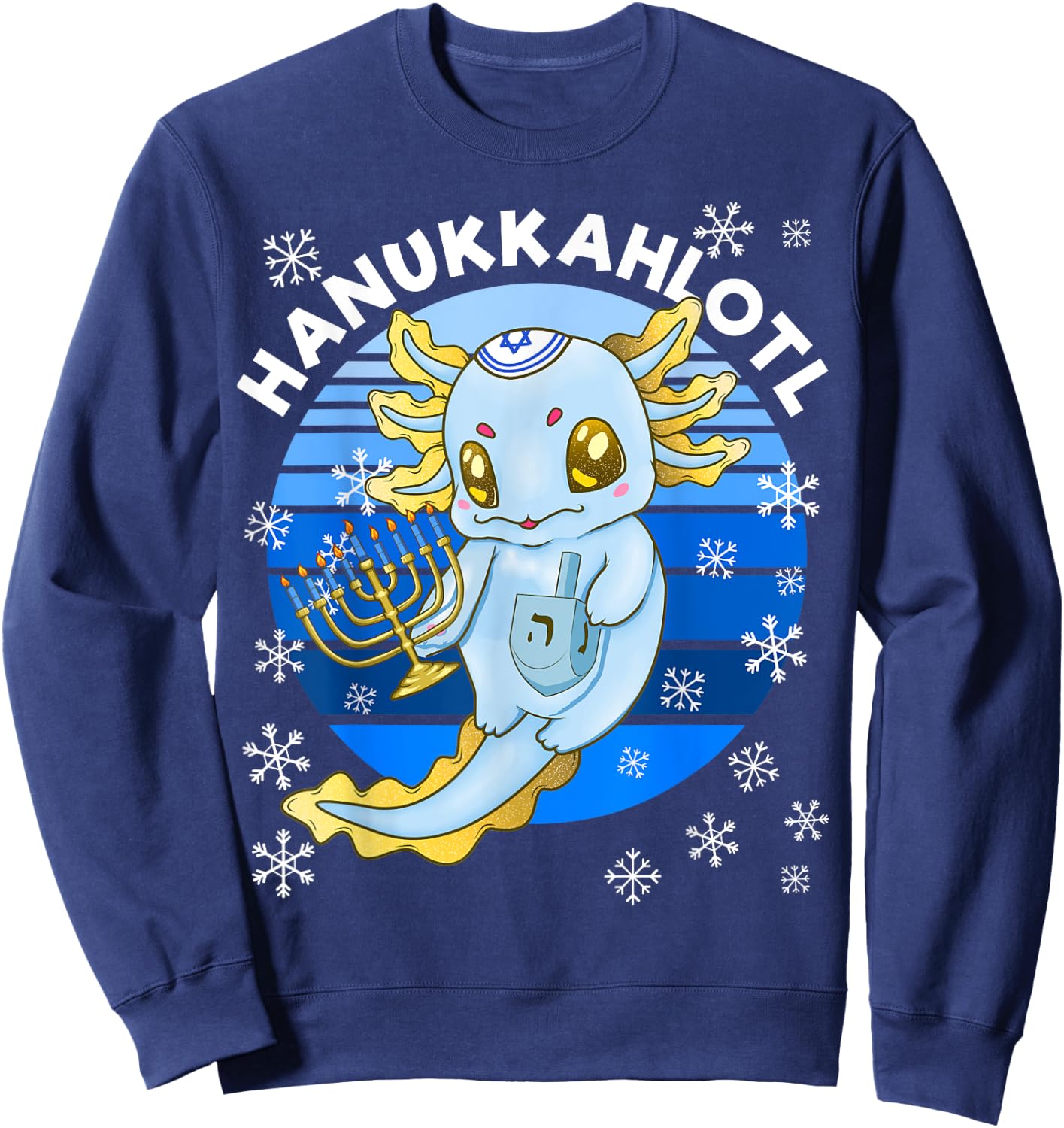 Axolotl Hanukkah With Dreidel Menorah Men Women Kids Sweatshirt - Sweatshirt | Navy