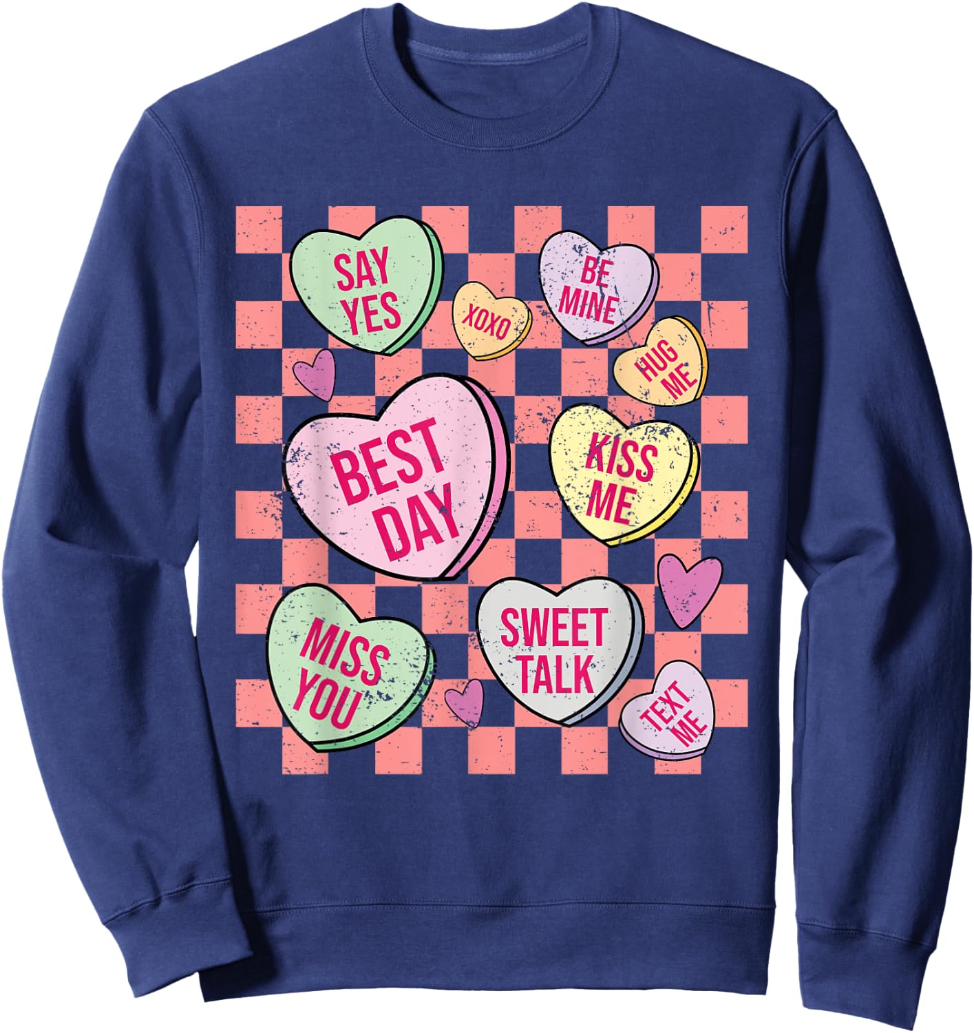 Retro Valentines Day Candy Conversation Hearts Girls Sweatshirt - Sweatshirt | Navy
