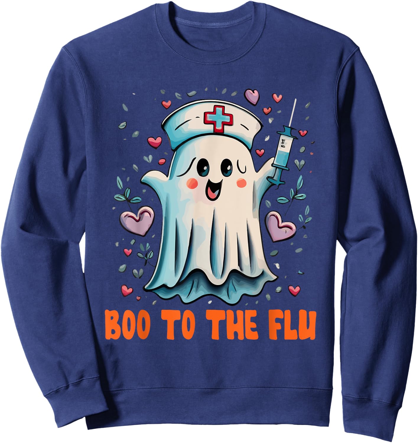 Boo To Flu Ghost Retro Halloween Sweatshirt - Sweatshirt | Navy