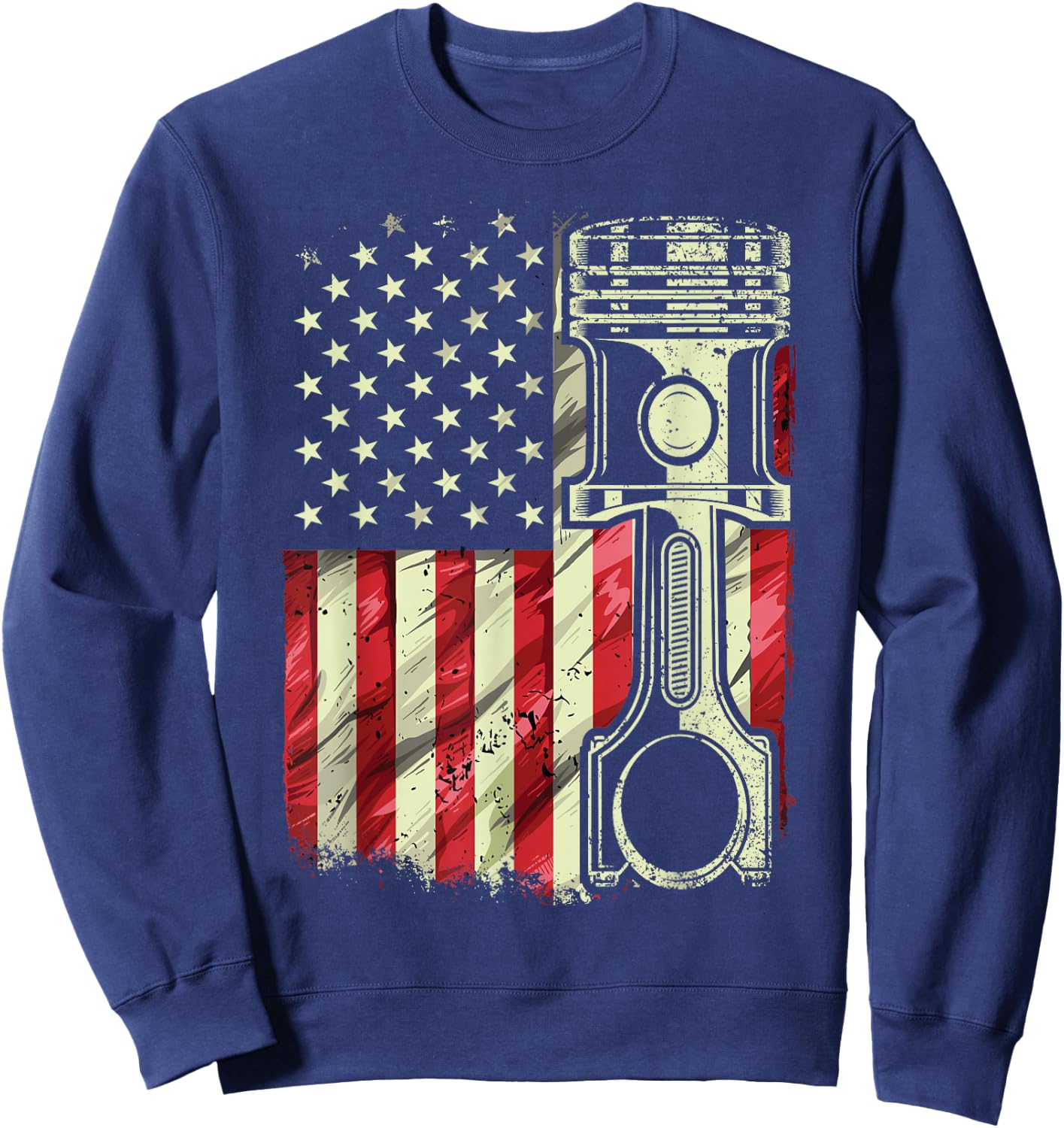 Mechanic American Flag Piston Muscle Car Patriotic Vintage Sweatshirt - Sweatshirt | Navy