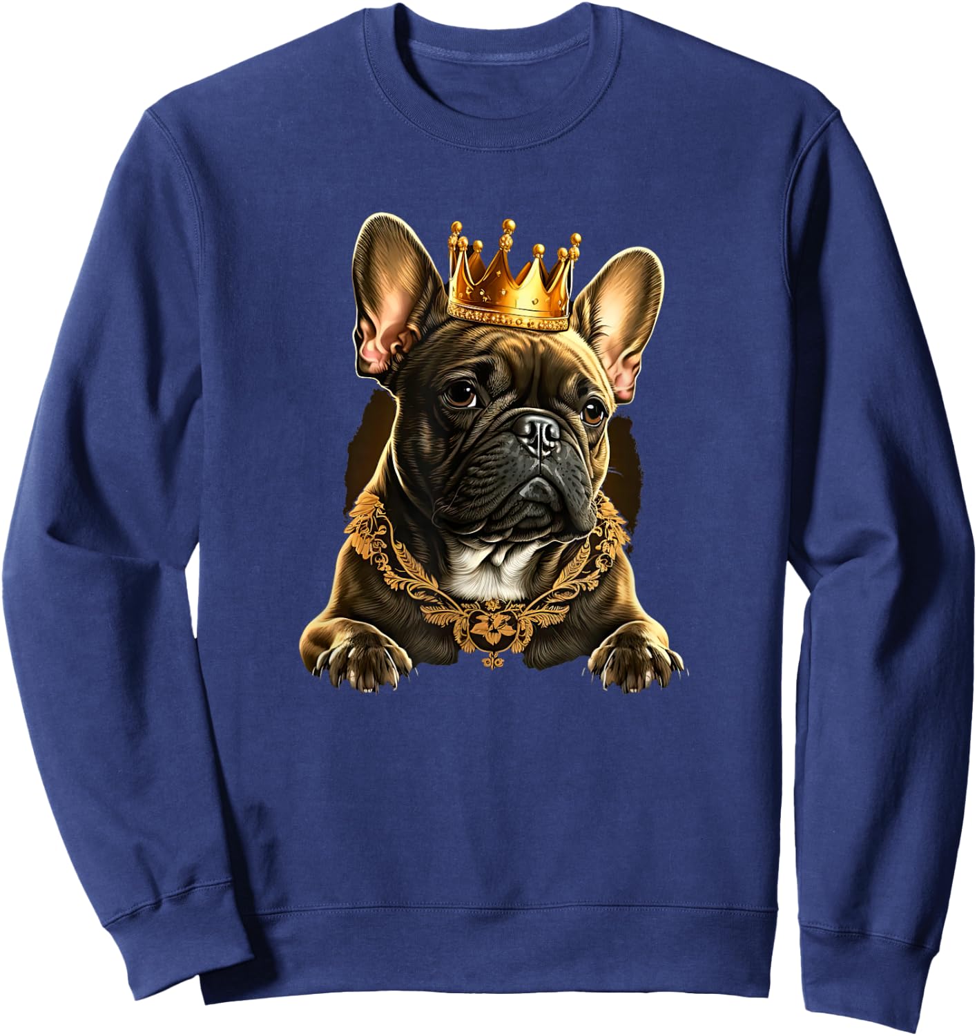 Funny French Bulldog Frenchie with a Golden Crown Men Women Girls Kids Sweatshirt - Sweatshirt | Navy