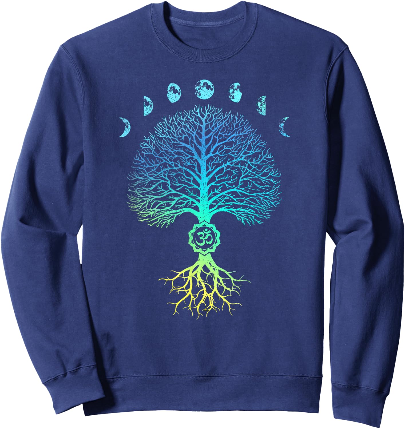 Tree of Life Phases of the Moon Om Chakra Yoga Gift Sweatshirt - Sweatshirt | Navy