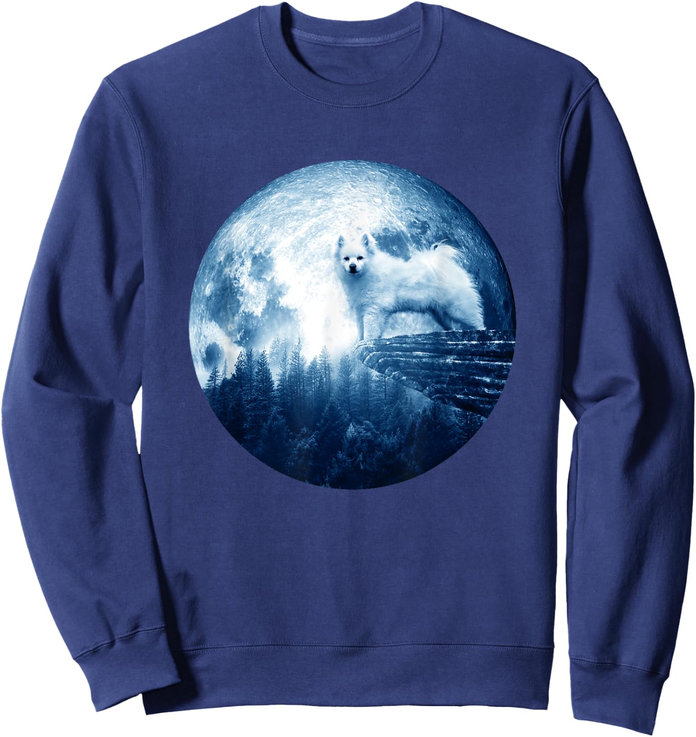 American Eskimo Dog Moon Dog Mom Dad Women Men Dog Lovers Sweatshirt - Sweatshirt | Navy