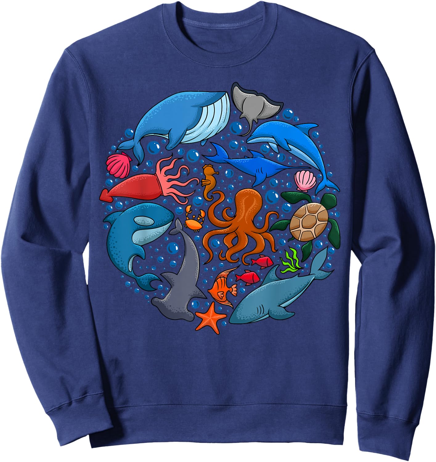Cute Sea Animals Ocean Creatures Marine Wildlife Sweatshirt - Sweatshirt | Navy