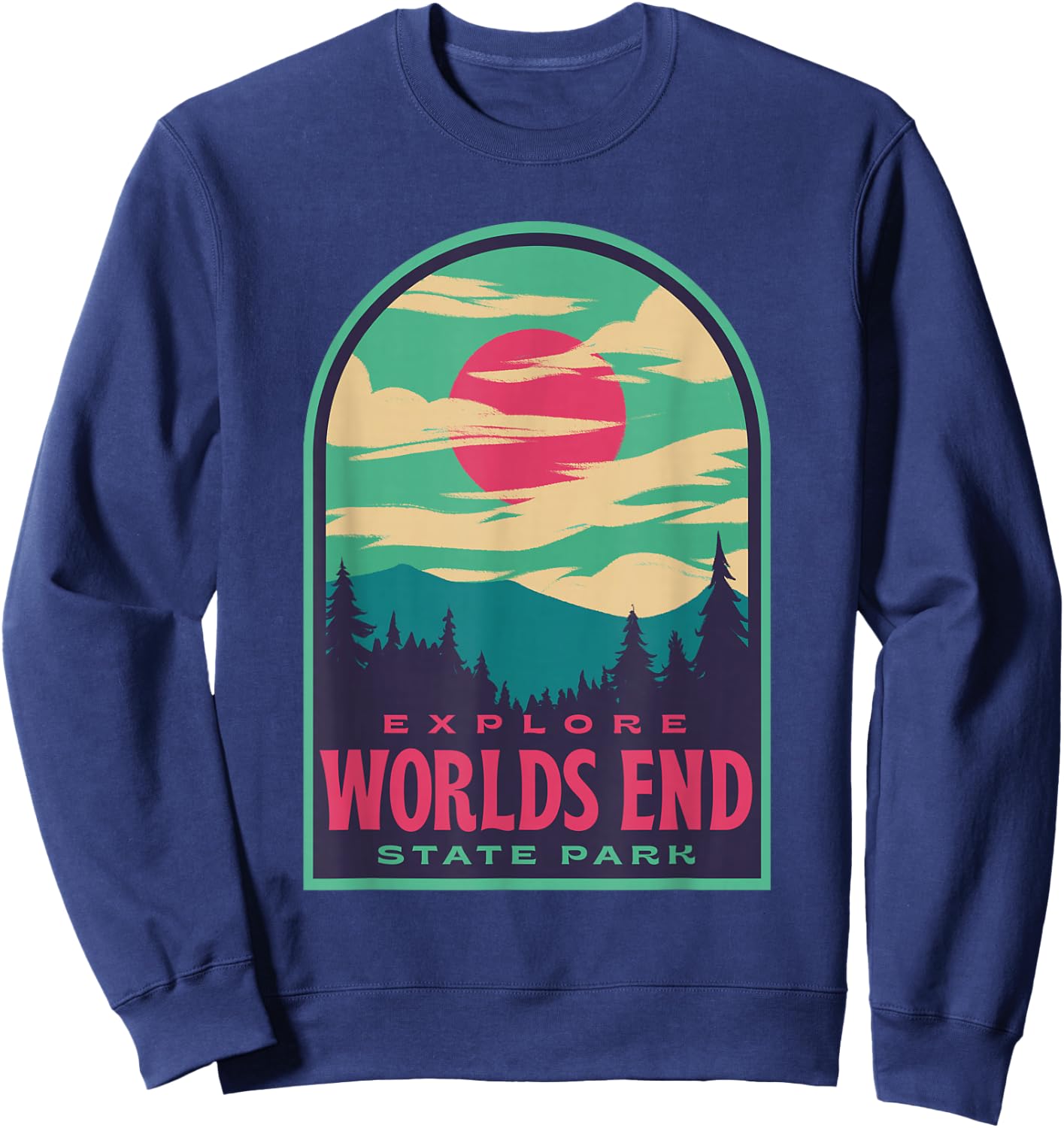 Worlds End State Park Retro Sunset Sweatshirt - Sweatshirt | Navy