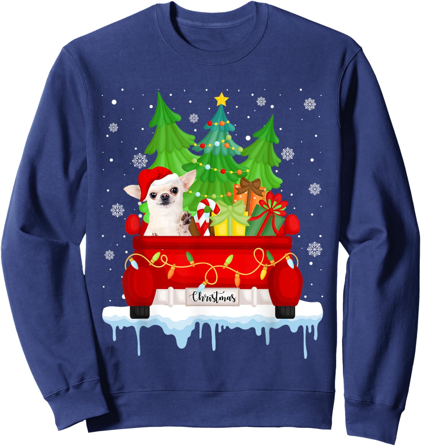 Red Truck Merry Christmas Tree Xmas Chihuahua Dog Sweatshirt - Sweatshirt | Navy