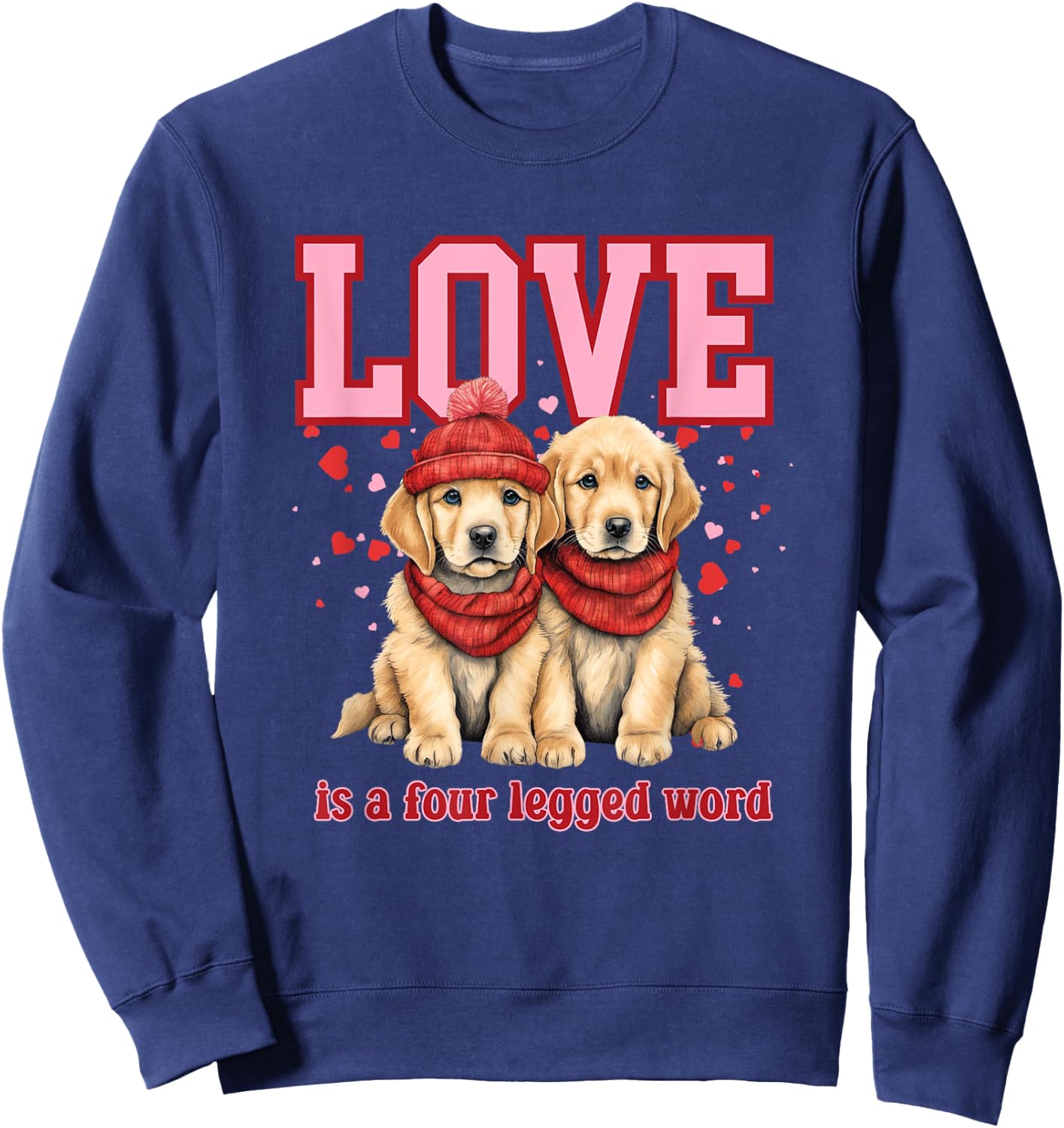 Everystepcounts4us Golden Retriever Love Valentine -Adults Black Small Classic Fit Short Sleeve Valentine's Day Golden Retriever Sweatshirt - Sweatshirt | Navy