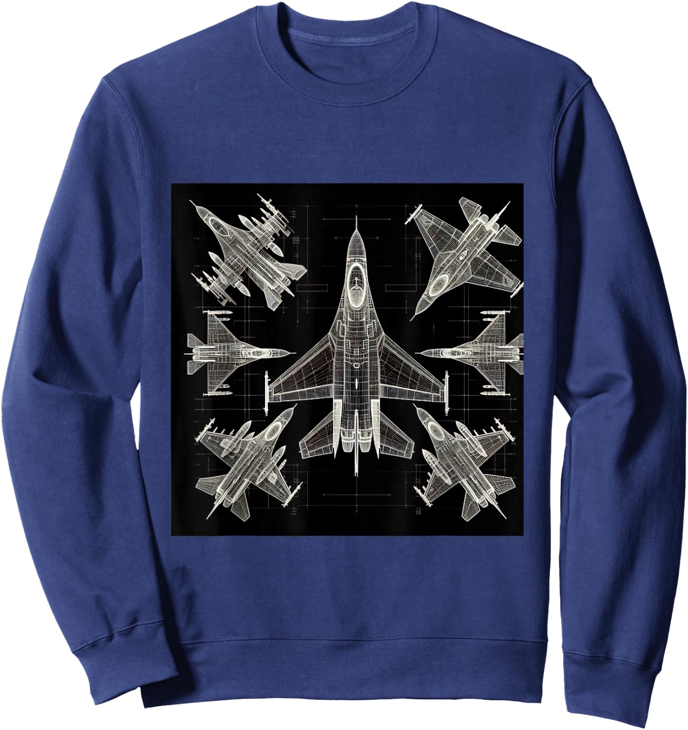 F16 Viper Jet Fighter Wireframe Blueprint Sweatshirt - Sweatshirt | Navy