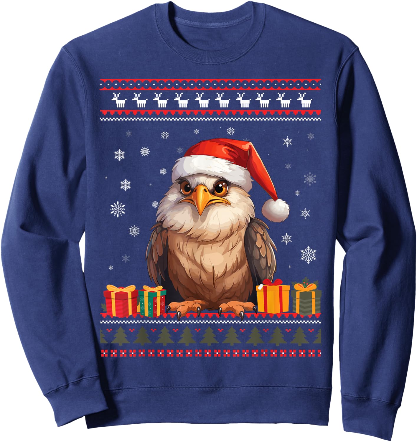 Christmas Eagle Santa Hat Ugly Christmas Sweater Sweatshirt - Sweatshirt | Navy