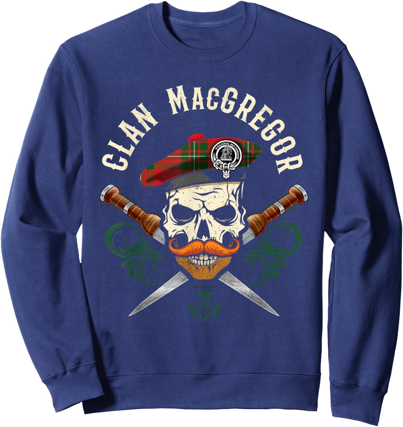 Scottish Clan MacGregor Surname Skull Dirks Tartan Badge Sweatshirt - Sweatshirt | Navy