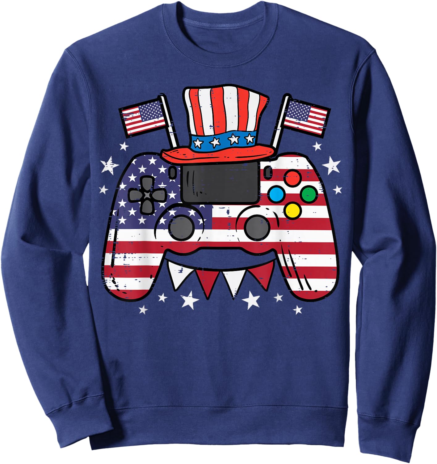 4th of July Video Gamer US Flag Gaming Patriot Boys Kids Men Sweatshirt - Sweatshirt | Navy