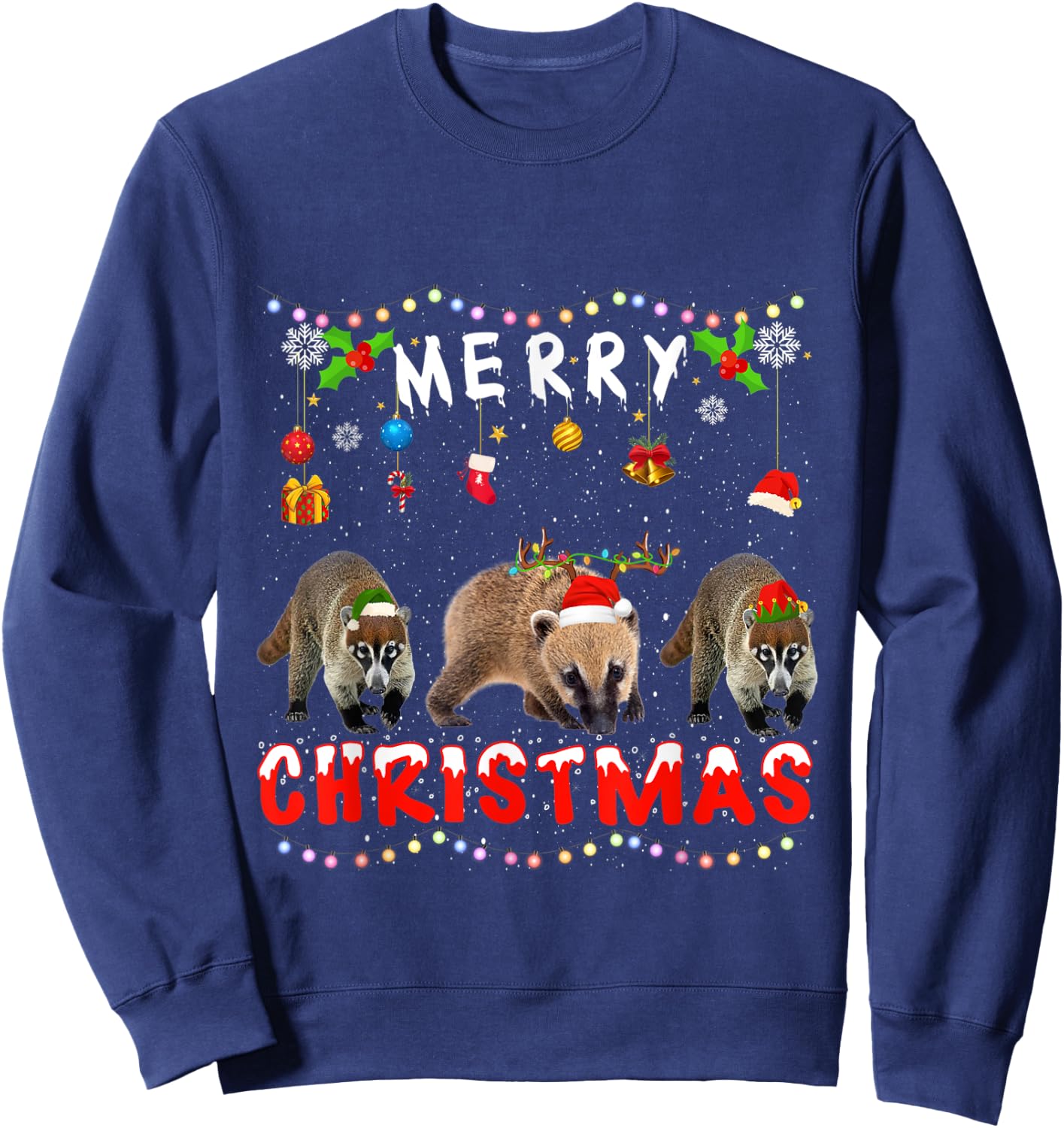 Merry Christmas Coati Xmas Funny Animals Pajama Sweatshirt - Sweatshirt | Navy