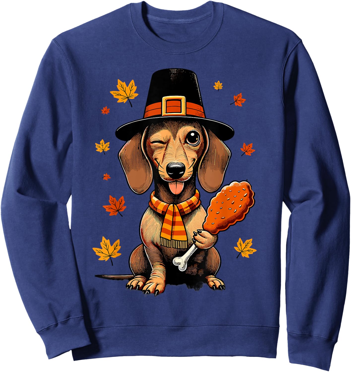 Dachshund Pilgrim Happy Thanksgiving Dog Men Women Girl Boy Sweatshirt - Sweatshirt | Navy